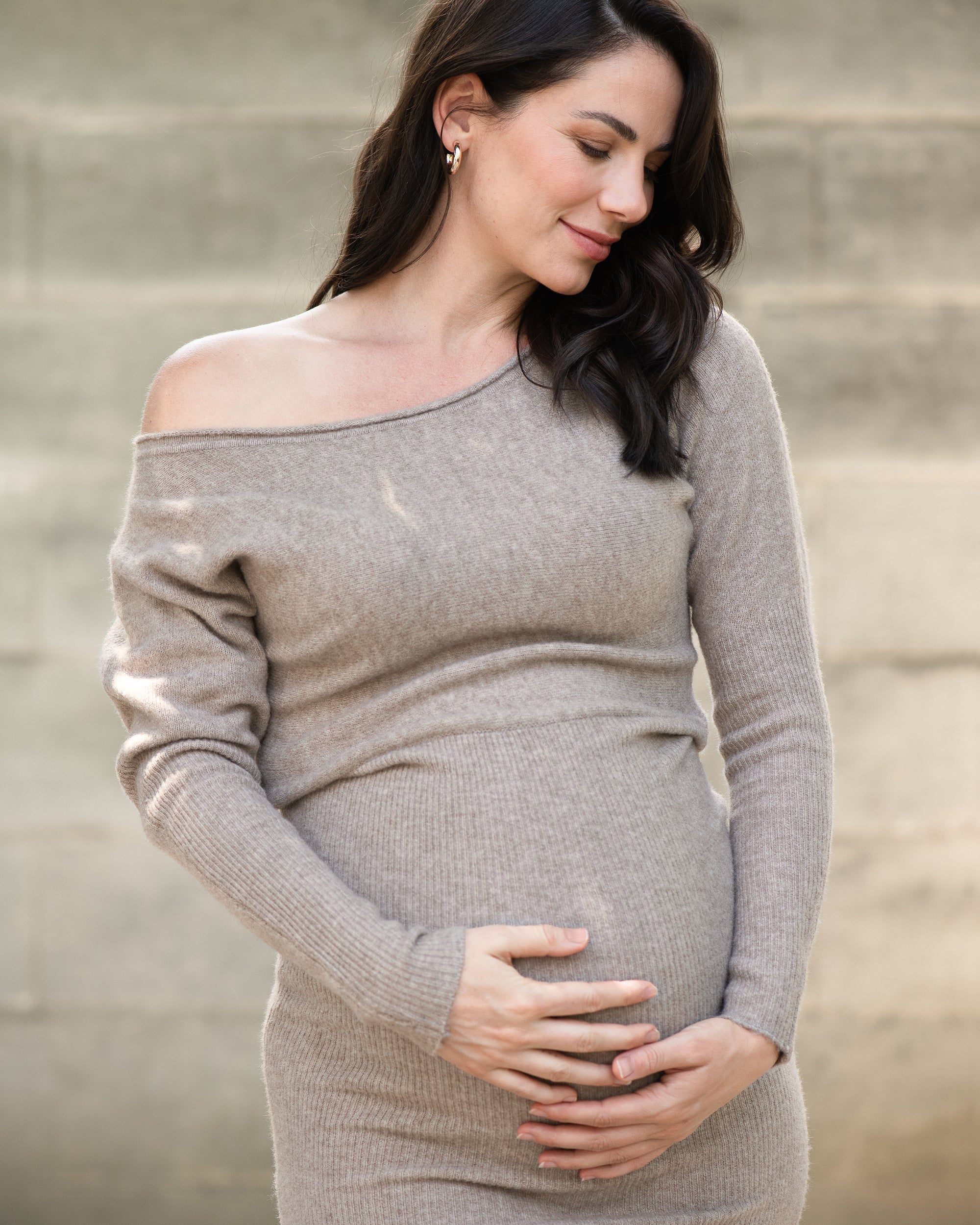 Tobie Off Shoulder Knit Dress Mocha