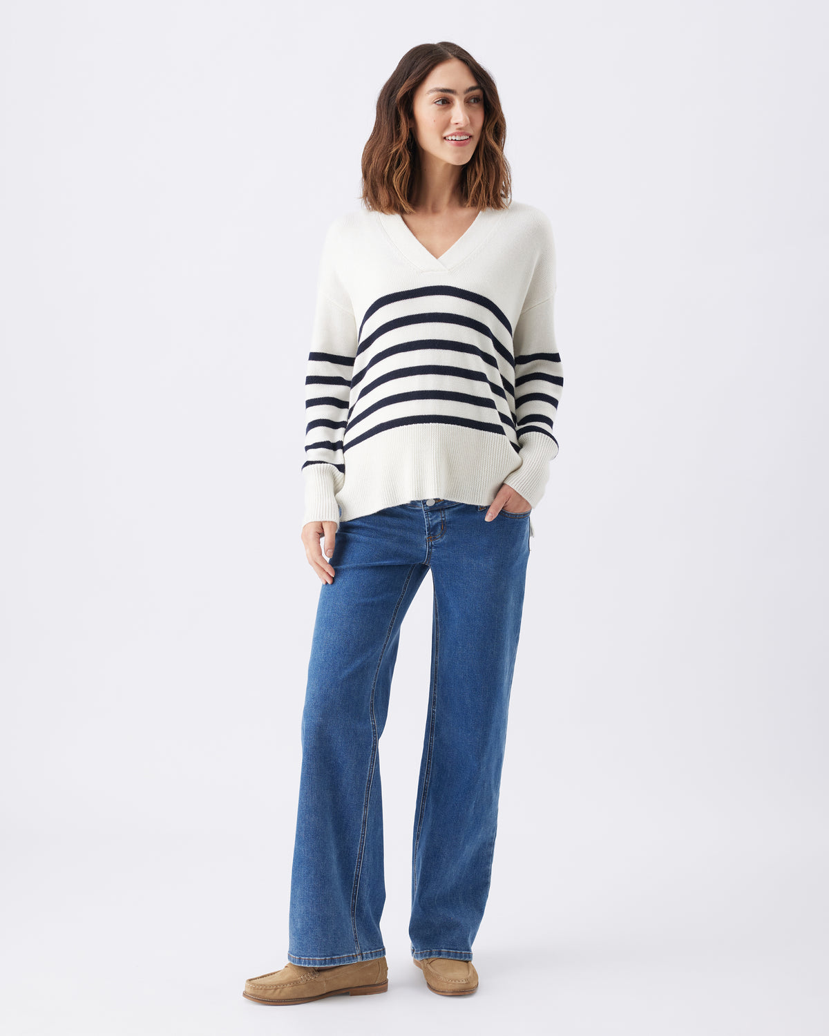Hanna Nursing Knit White / Navy
