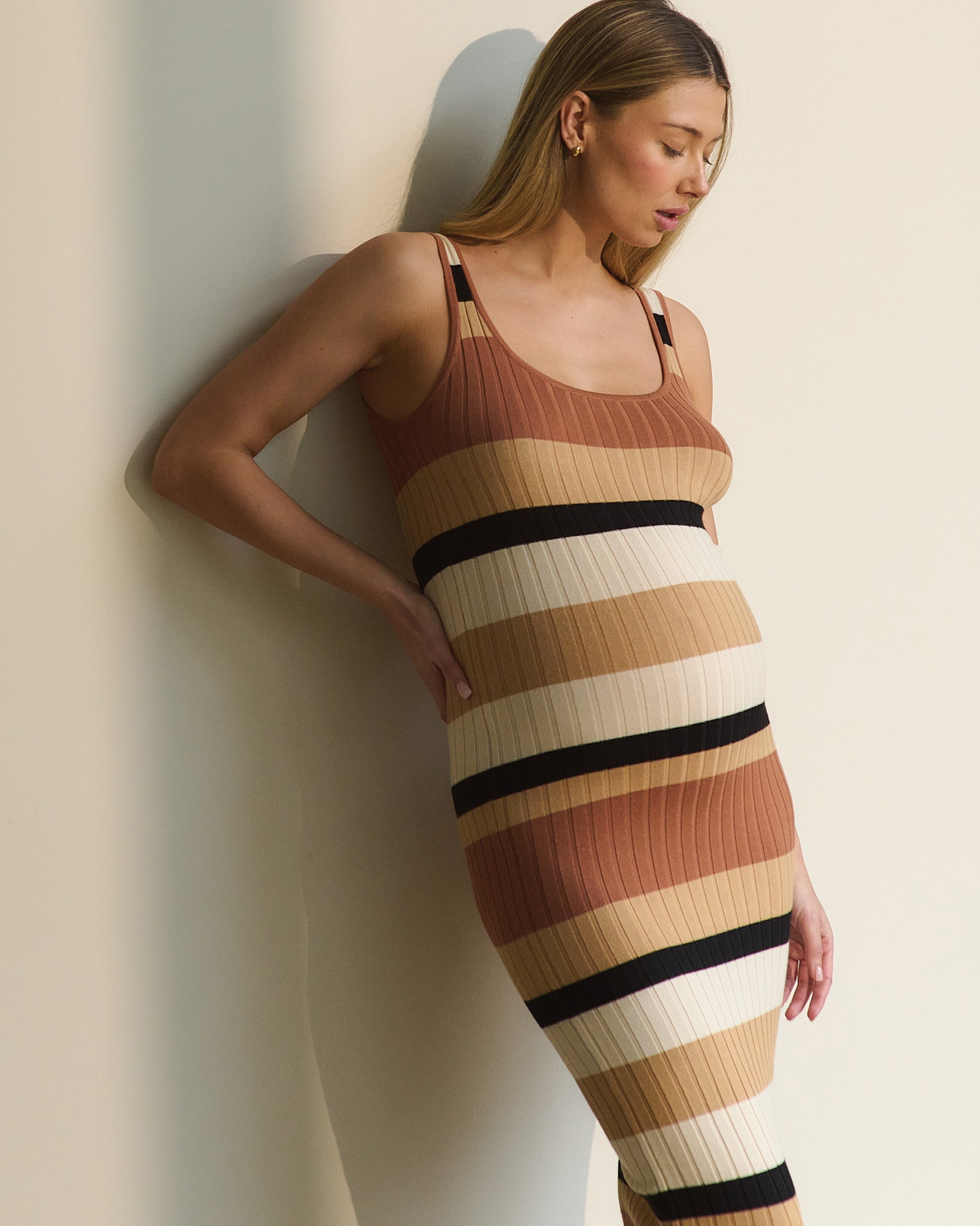 Sarah Stripe Knit Dress Amber / Natural / Black Sarah Stripe Knit Dress Amber / Natural / Black