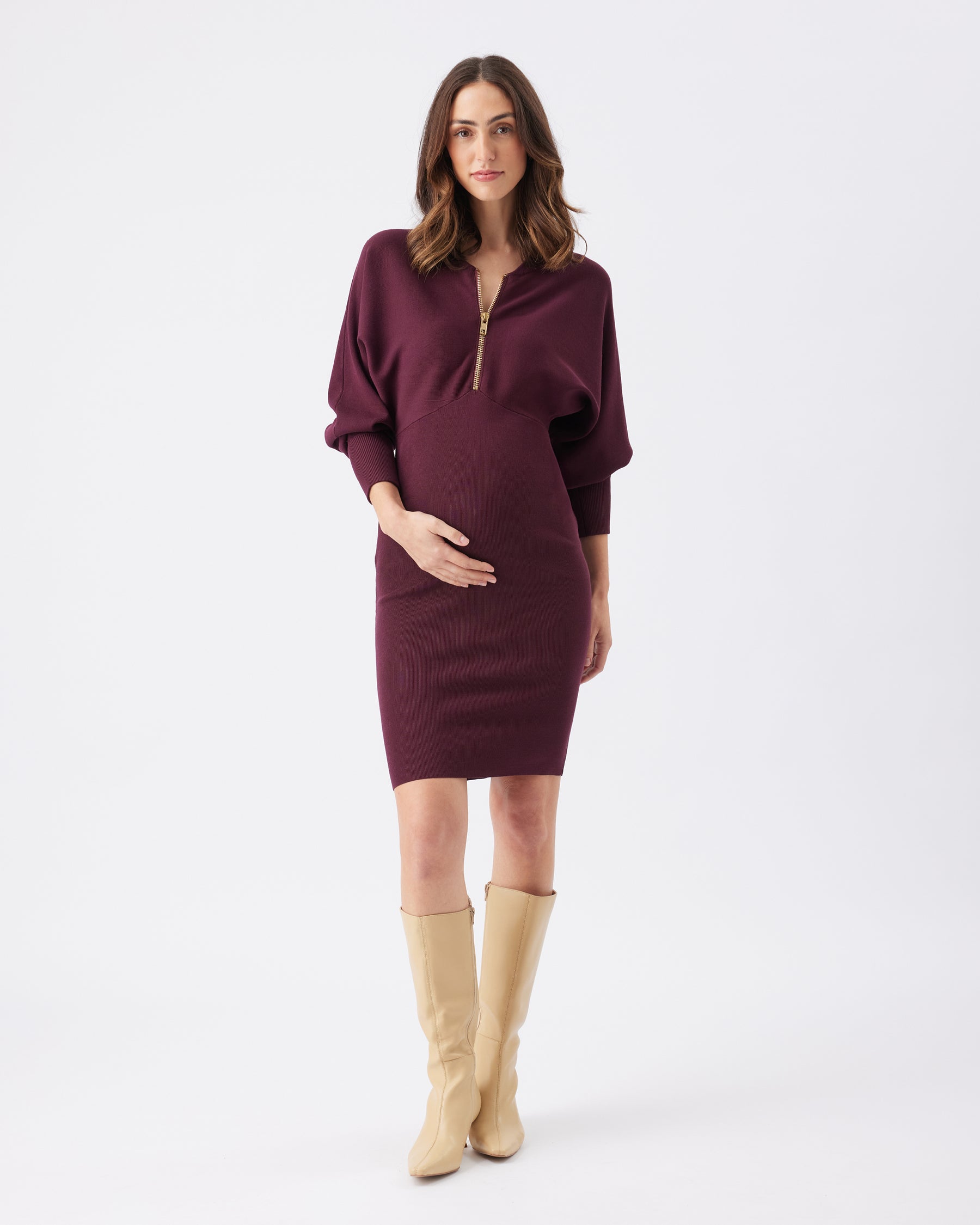 Zip Knit Nursing Dress Maroon