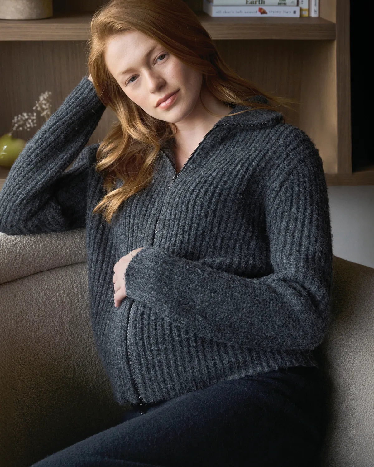 Layla Zip Through Knit Dark Charcoal