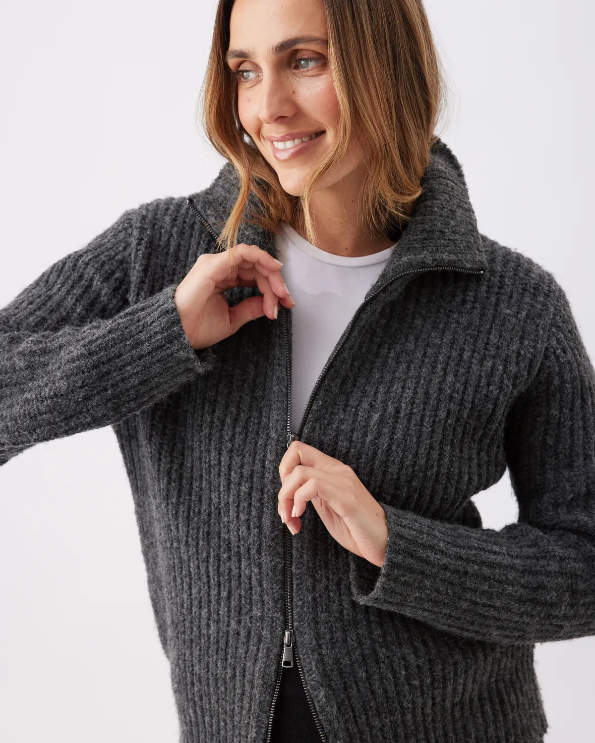 Layla Zip Through Knit Dark Charcoal