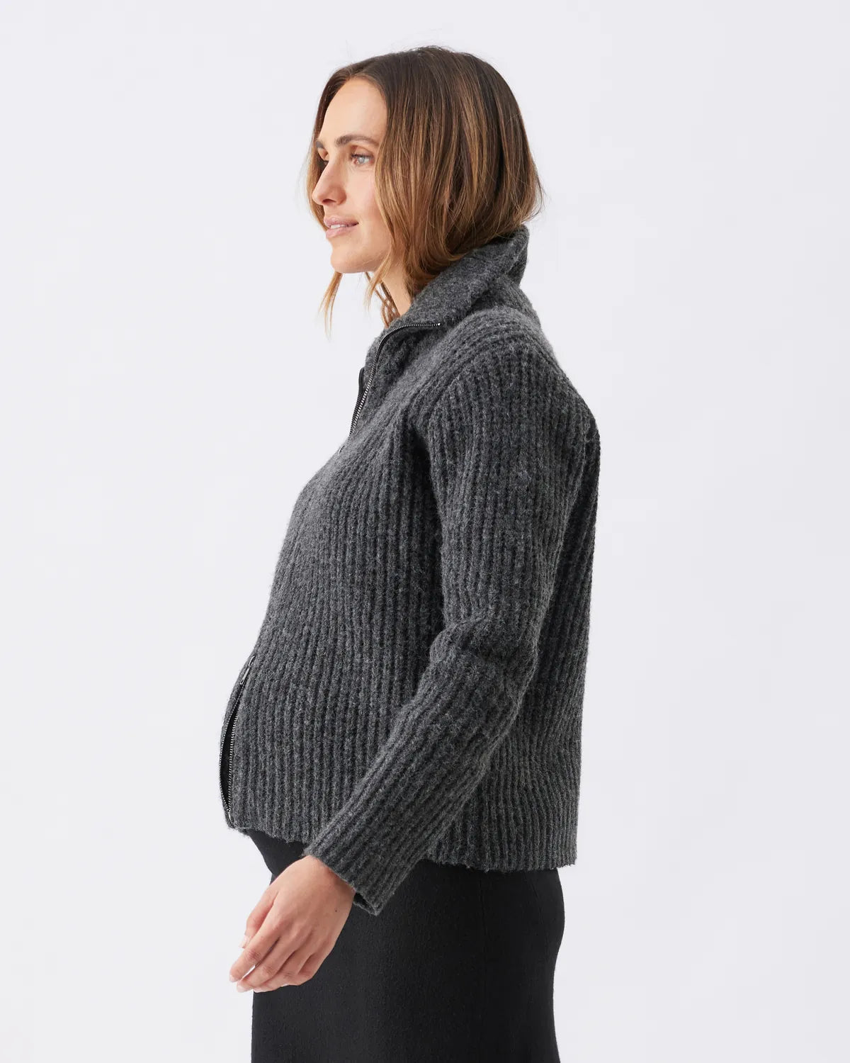 Layla Zip Through Knit Dark Charcoal