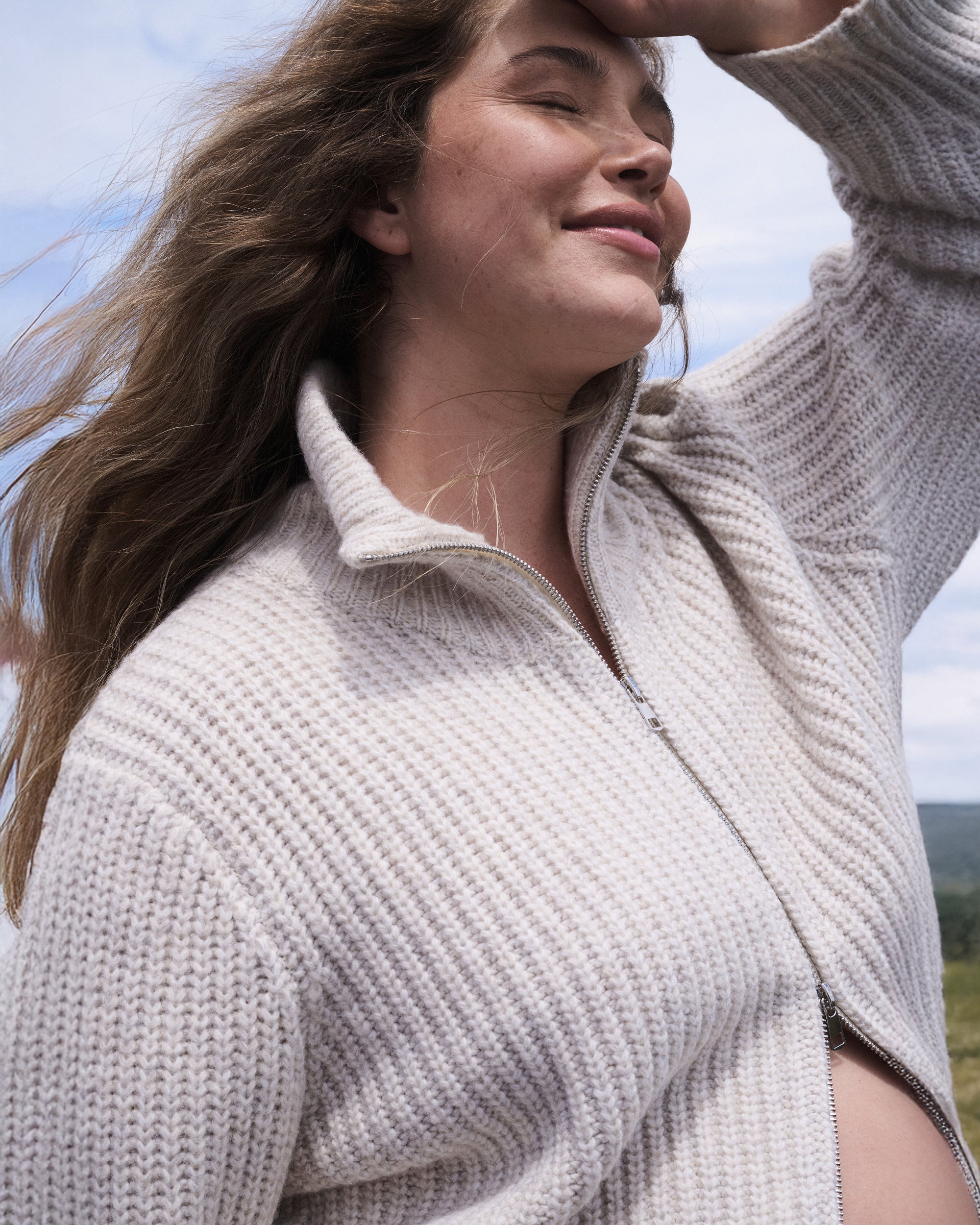 Layla Zip Through Knit Oat Marle