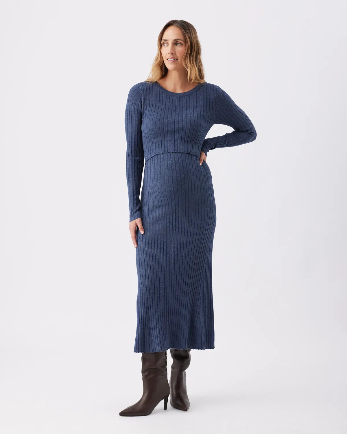 Eden Knit Nursing Dress Denim Marle