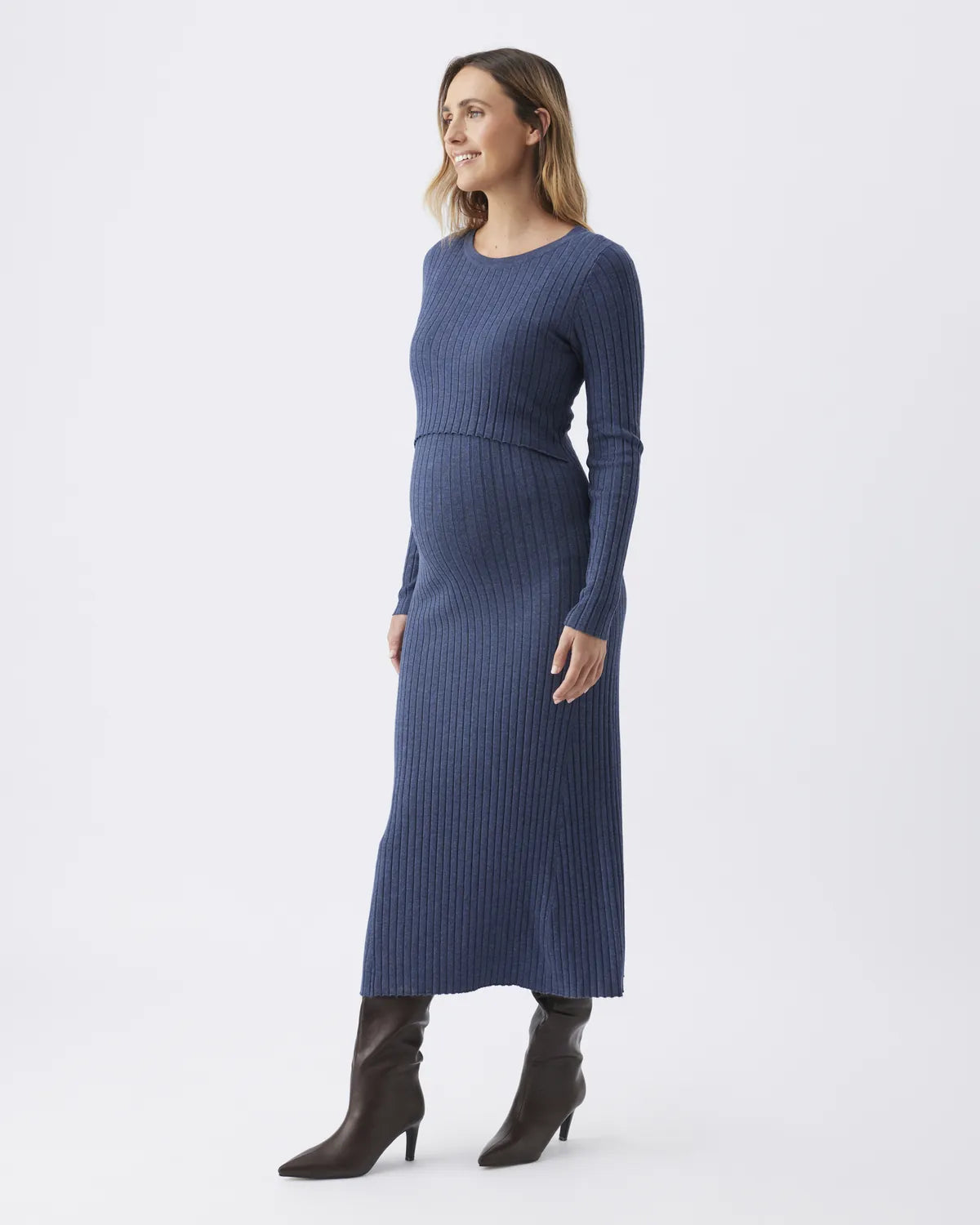 Eden Knit Nursing Dress Denim Marle
