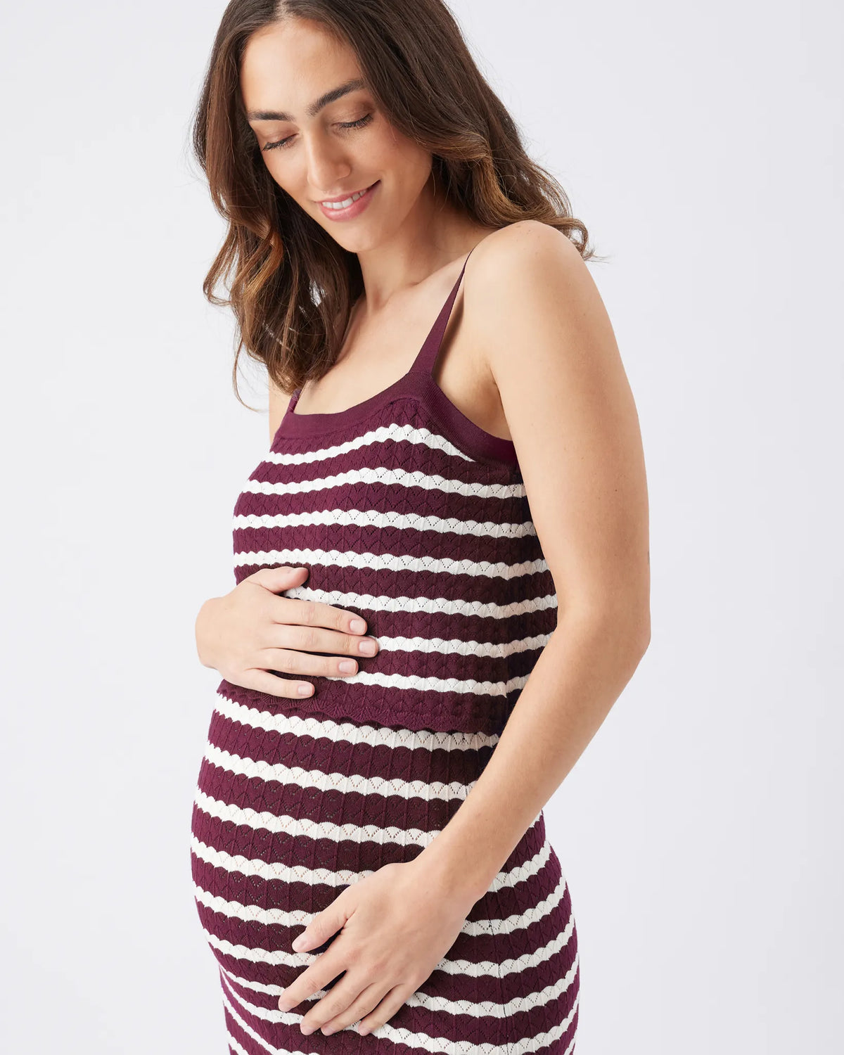 Pointelle Knit Nursing Dress Maroon / White