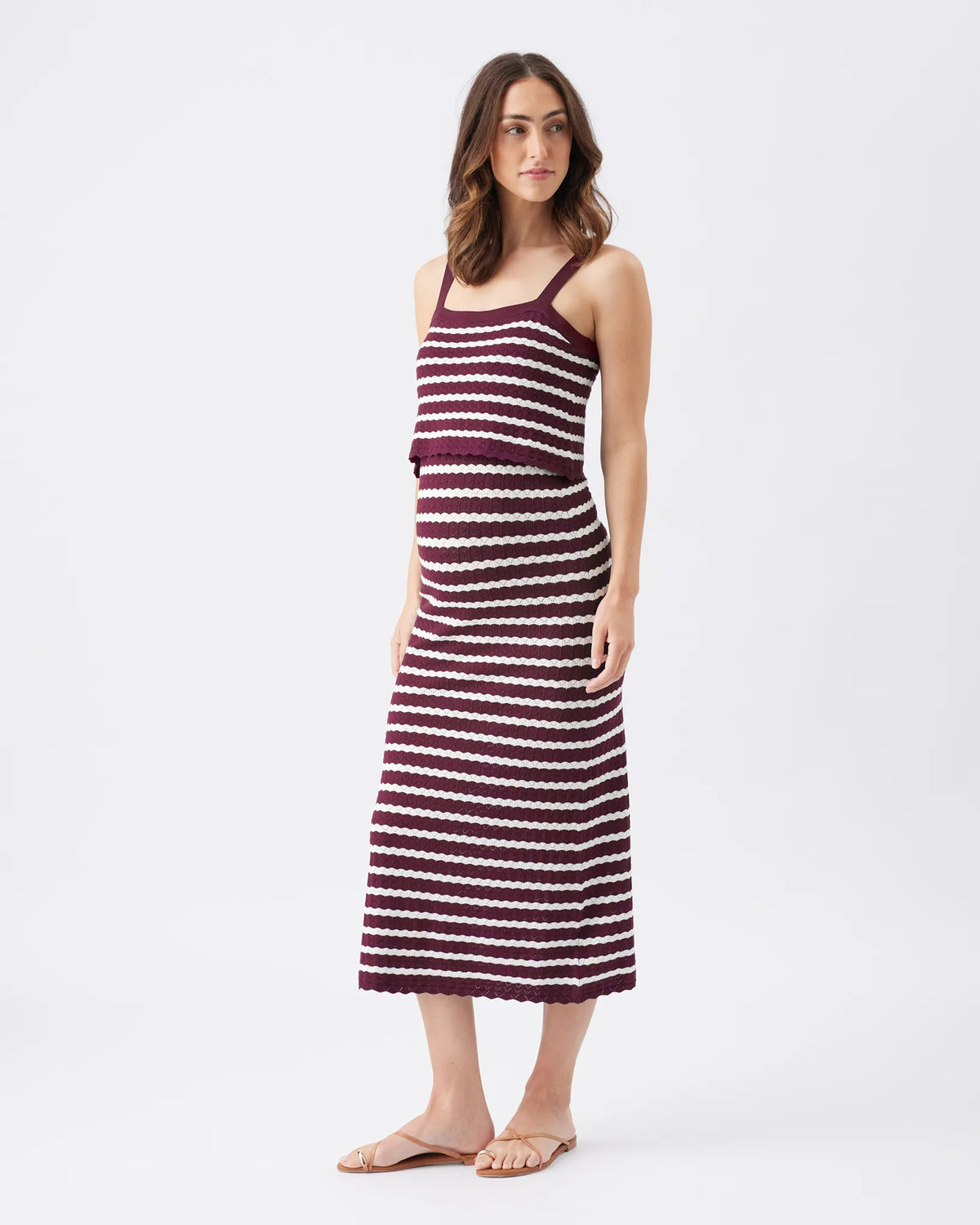 Pointelle Knit Nursing Dress Maroon / White