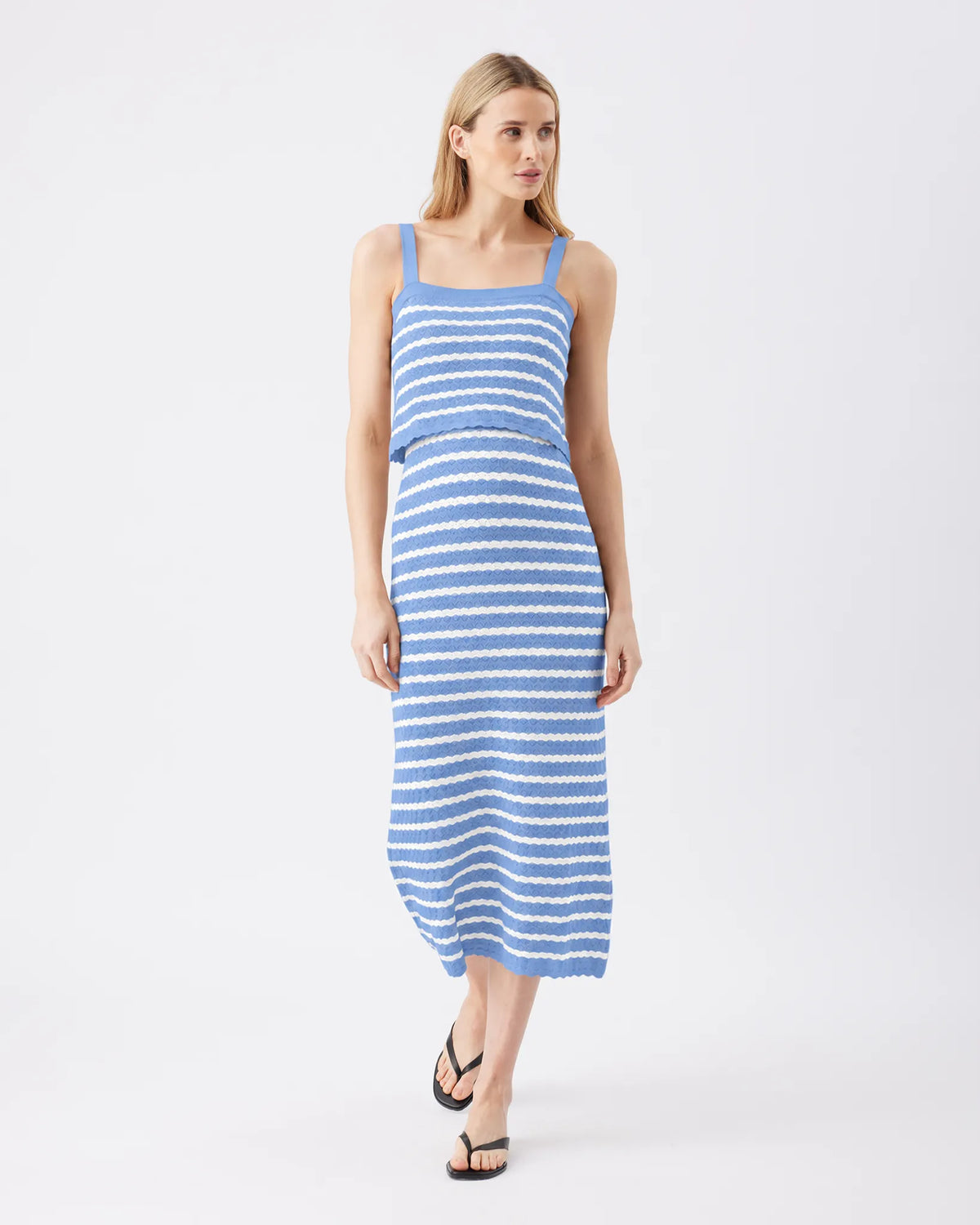 Pointelle Knit Nursing Dress Sky Blue / White