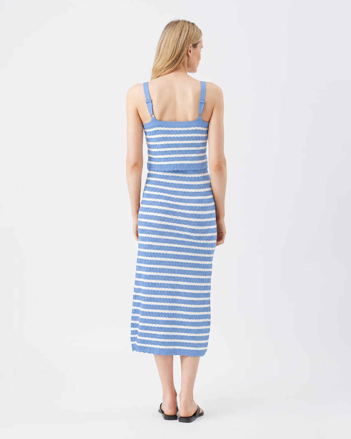 Pointelle Knit Nursing Dress Sky Blue / White