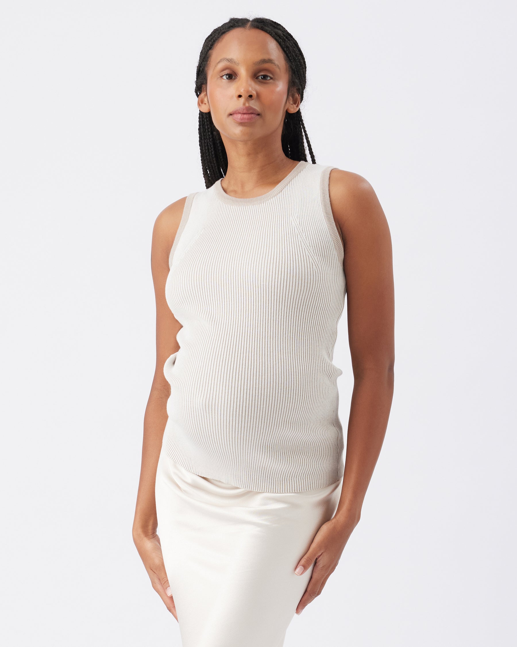 Zoe Rib Knit Nursing Tank Natural / Taupe