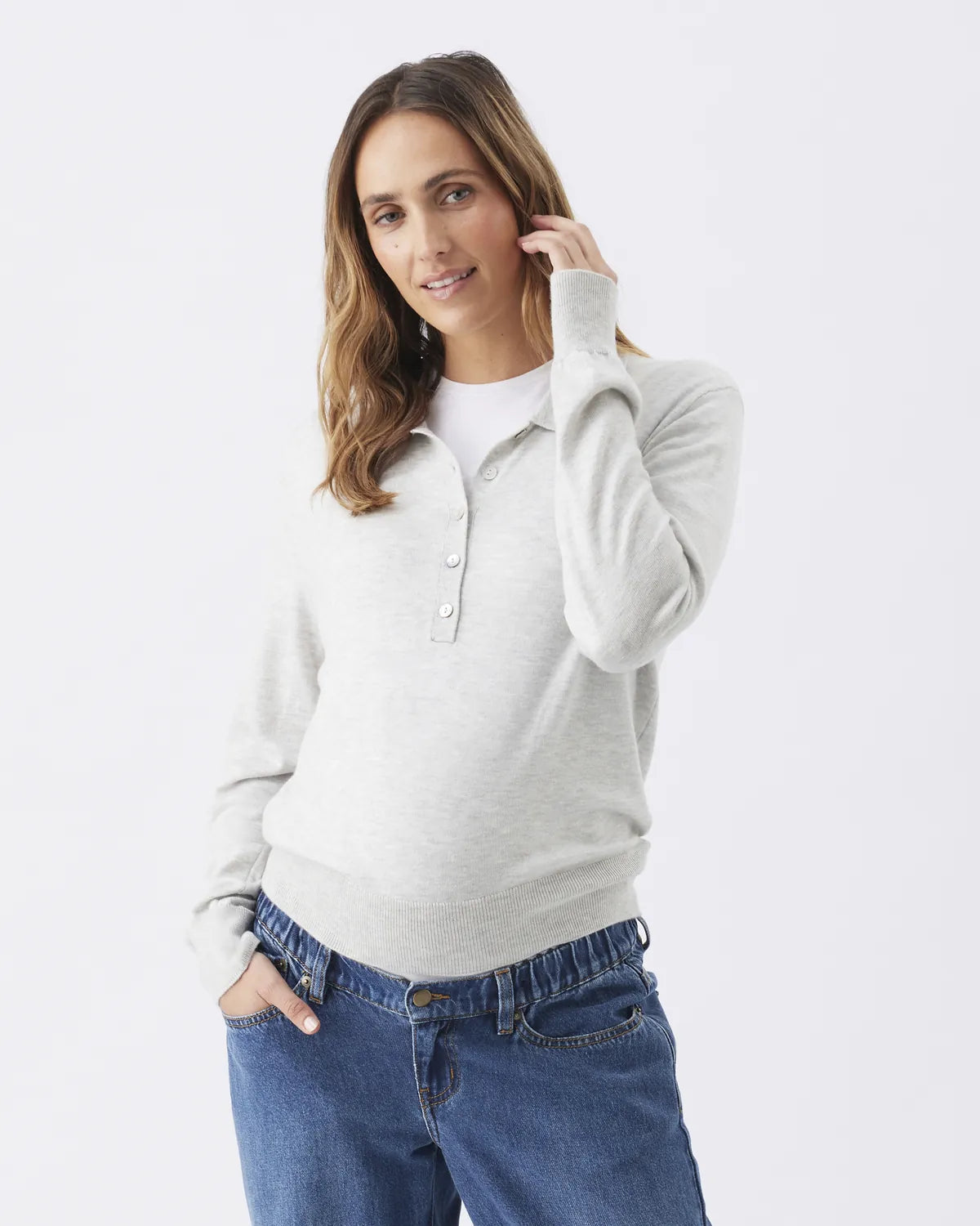 Piper Polo Nursing Knit Silver Marle