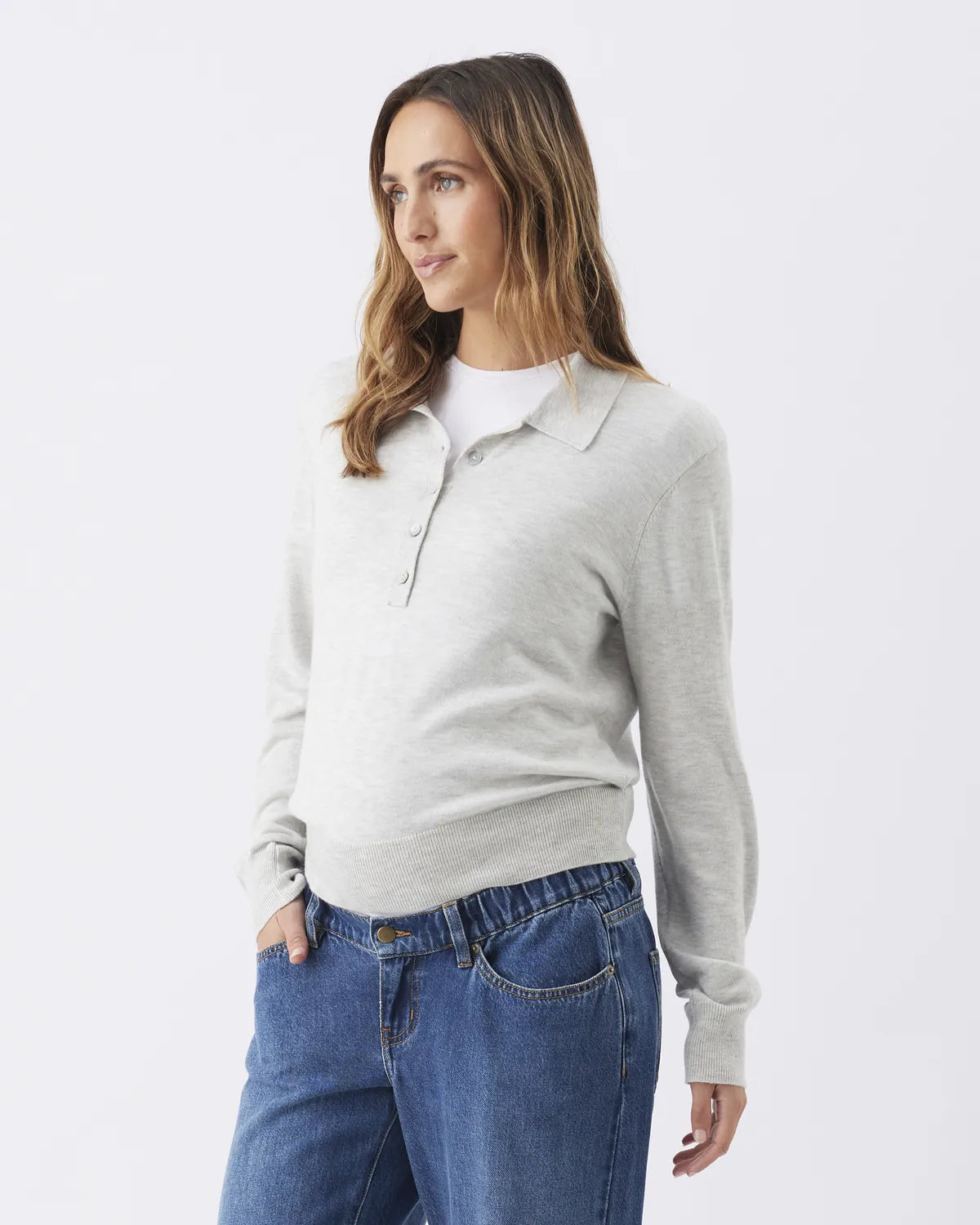 Piper Polo Nursing Knit Silver Marle