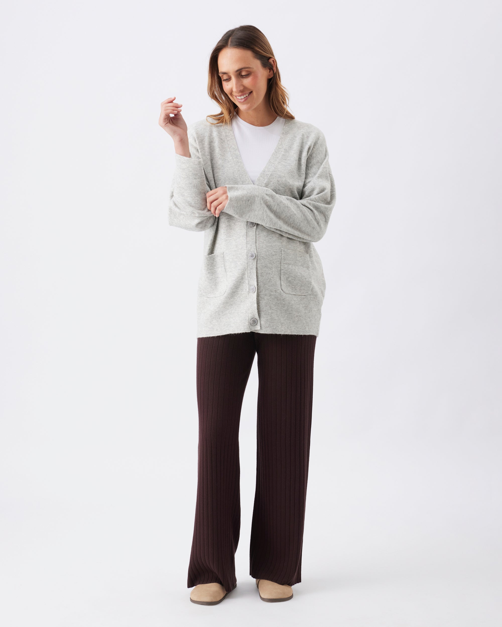 Chelsea V-Neck Cardigan Silver Marle