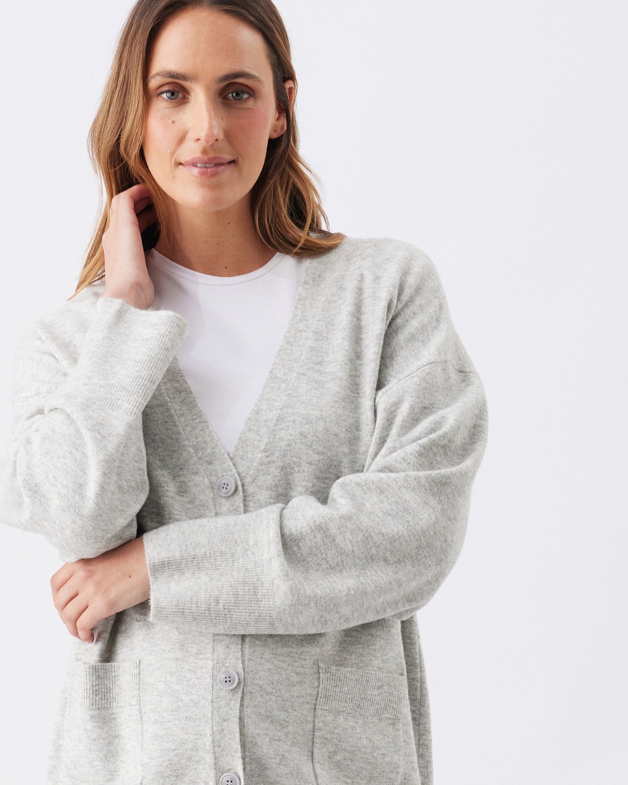 Chelsea V-Neck Cardigan Silver Marle