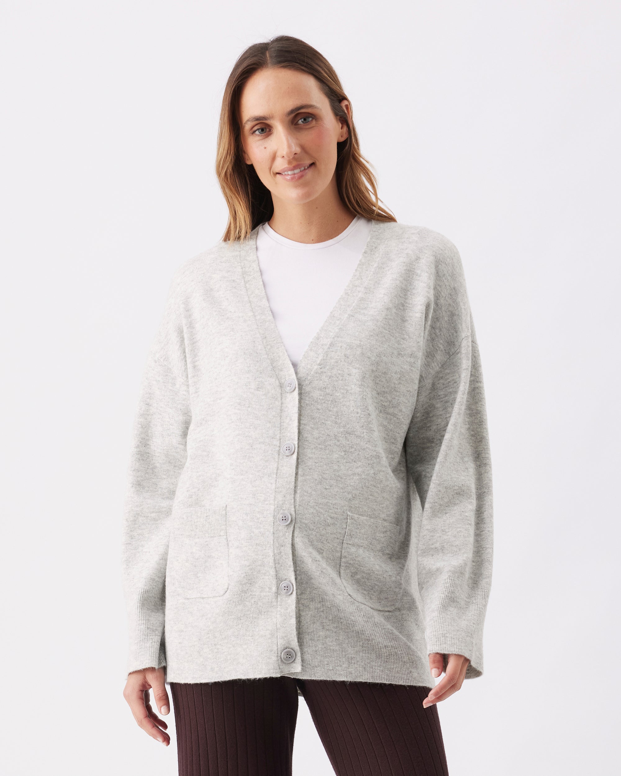 Chelsea V-Neck Cardigan Silver Marle