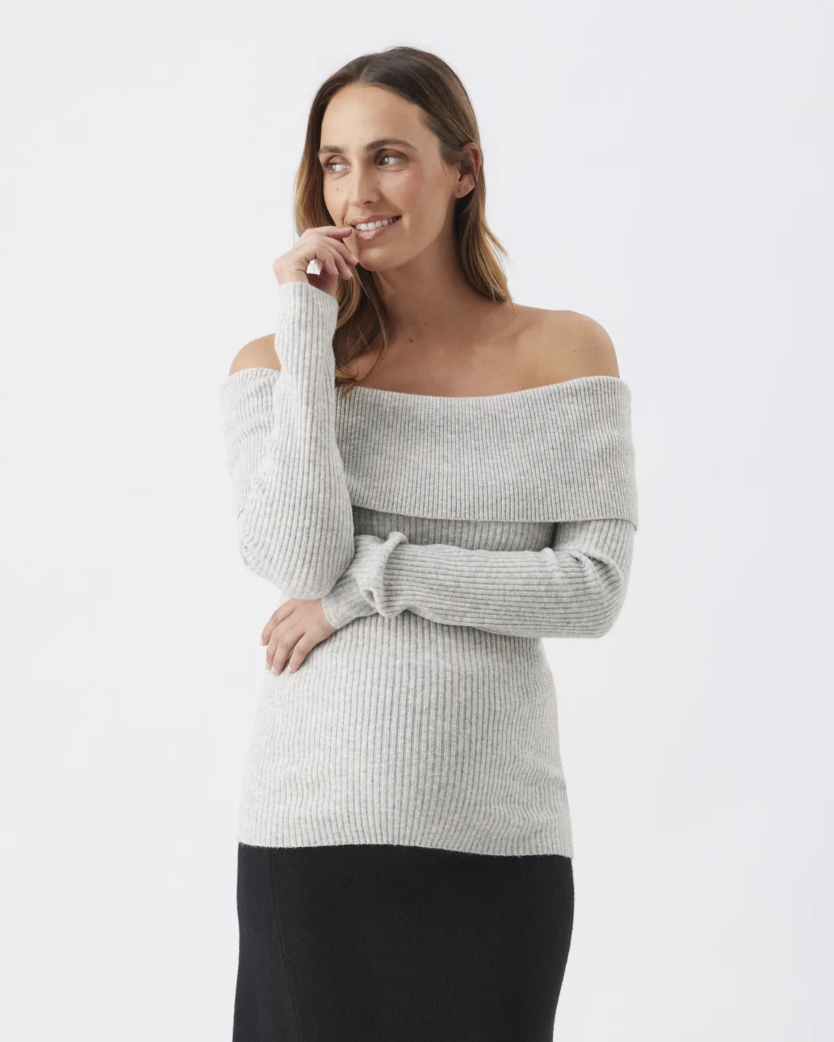 Maisy Off Shoulder Knit Silver Marle