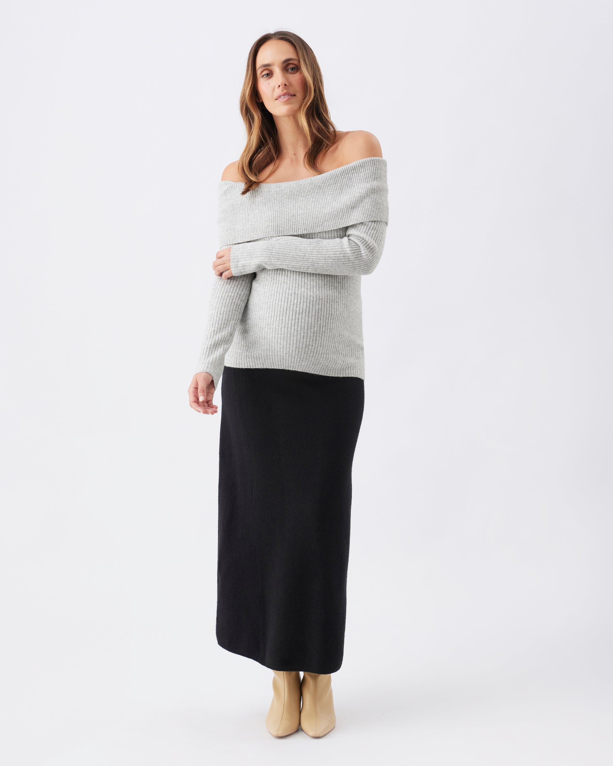 Maisy Off Shoulder Knit Silver Marle