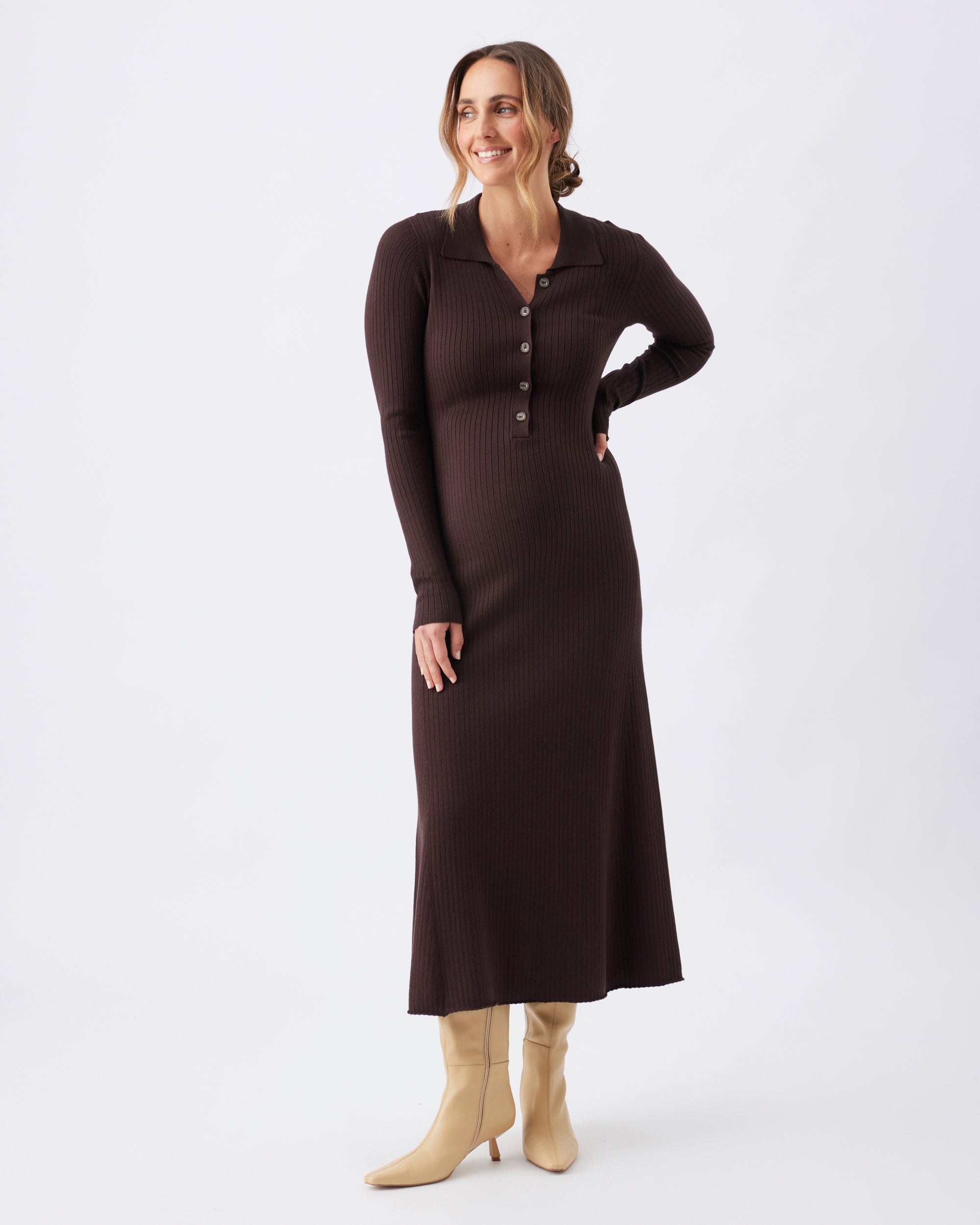 Hollie Polo Knit Dress Cocoa