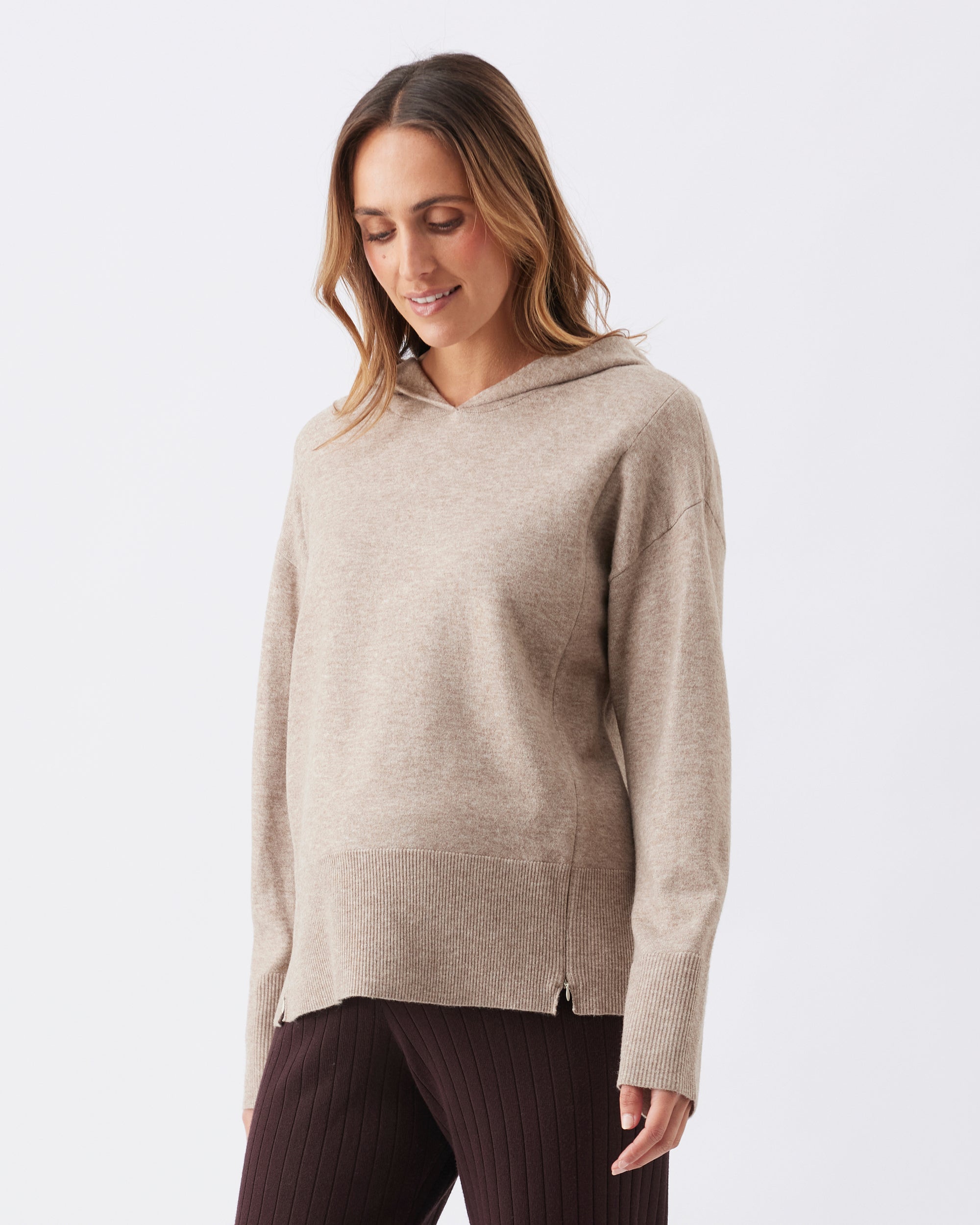 Finley Nursing Knit Hoodie Latte
