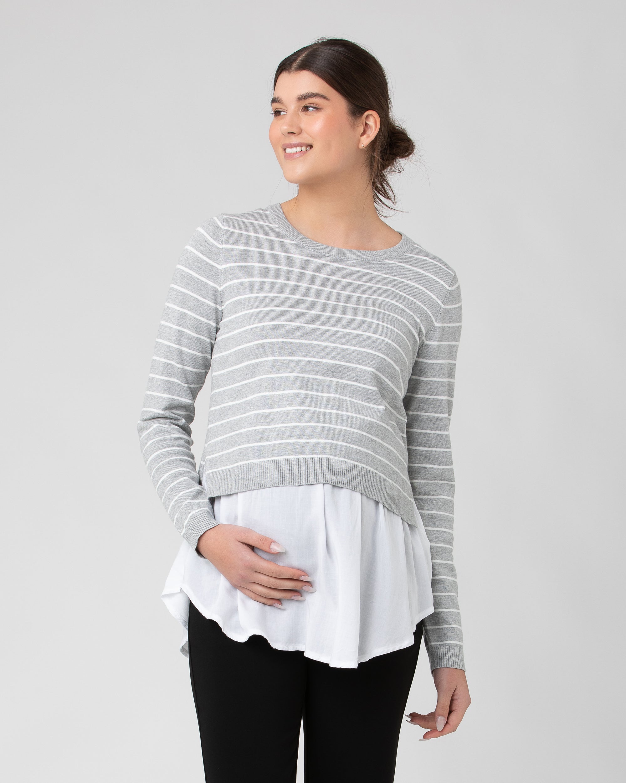 Sia Nursing Knit Silver Marle / White