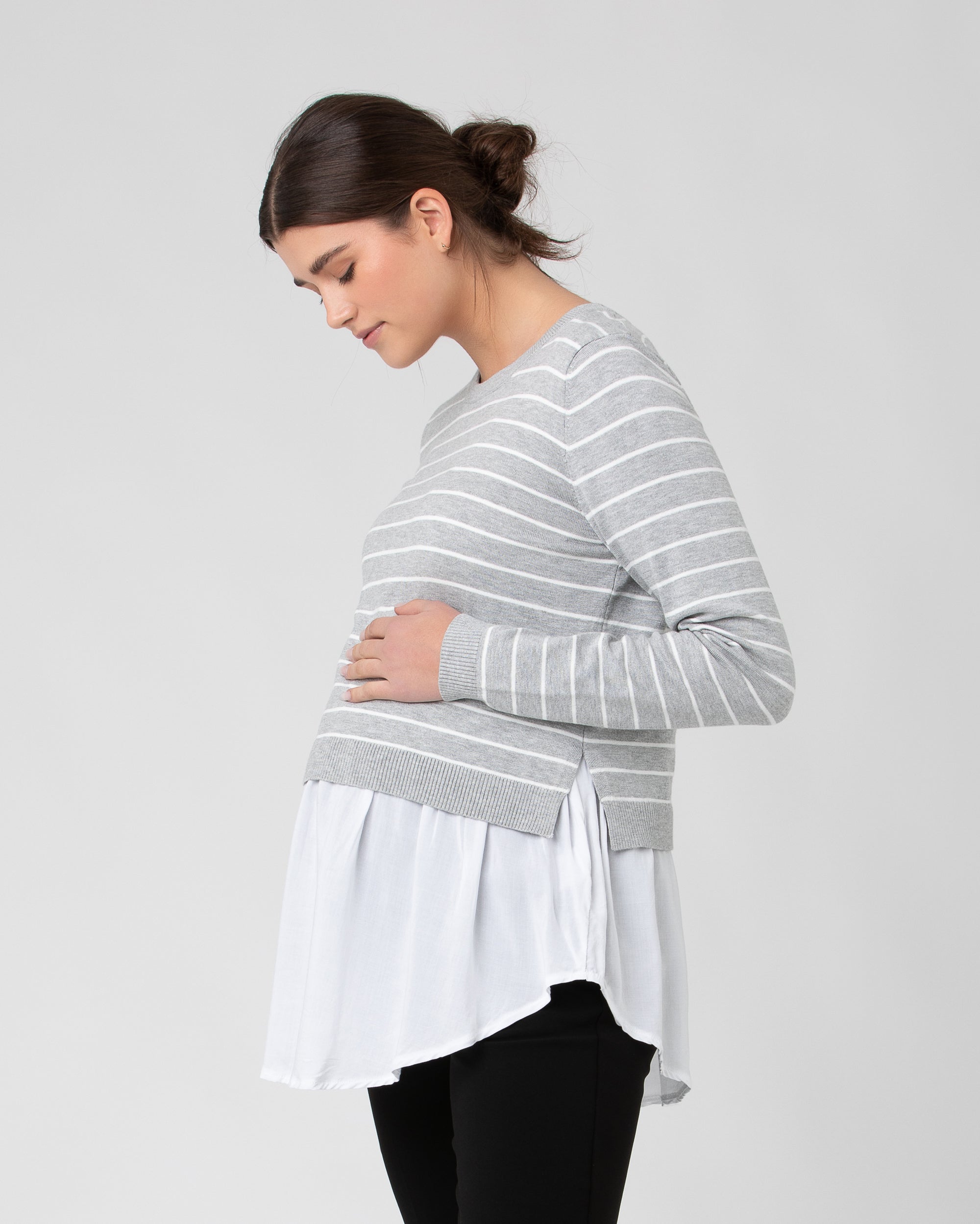 Sia Nursing Knit Silver Marle / White