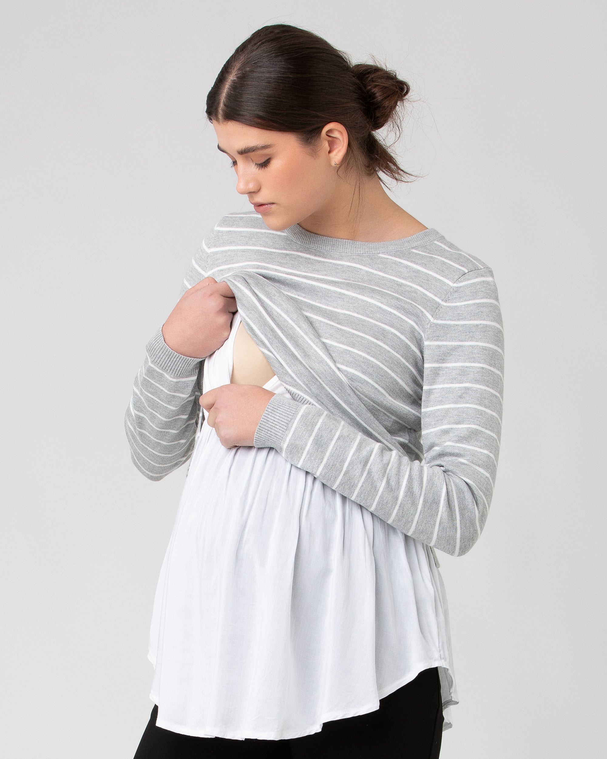 Sia Nursing Knit Silver Marle / White