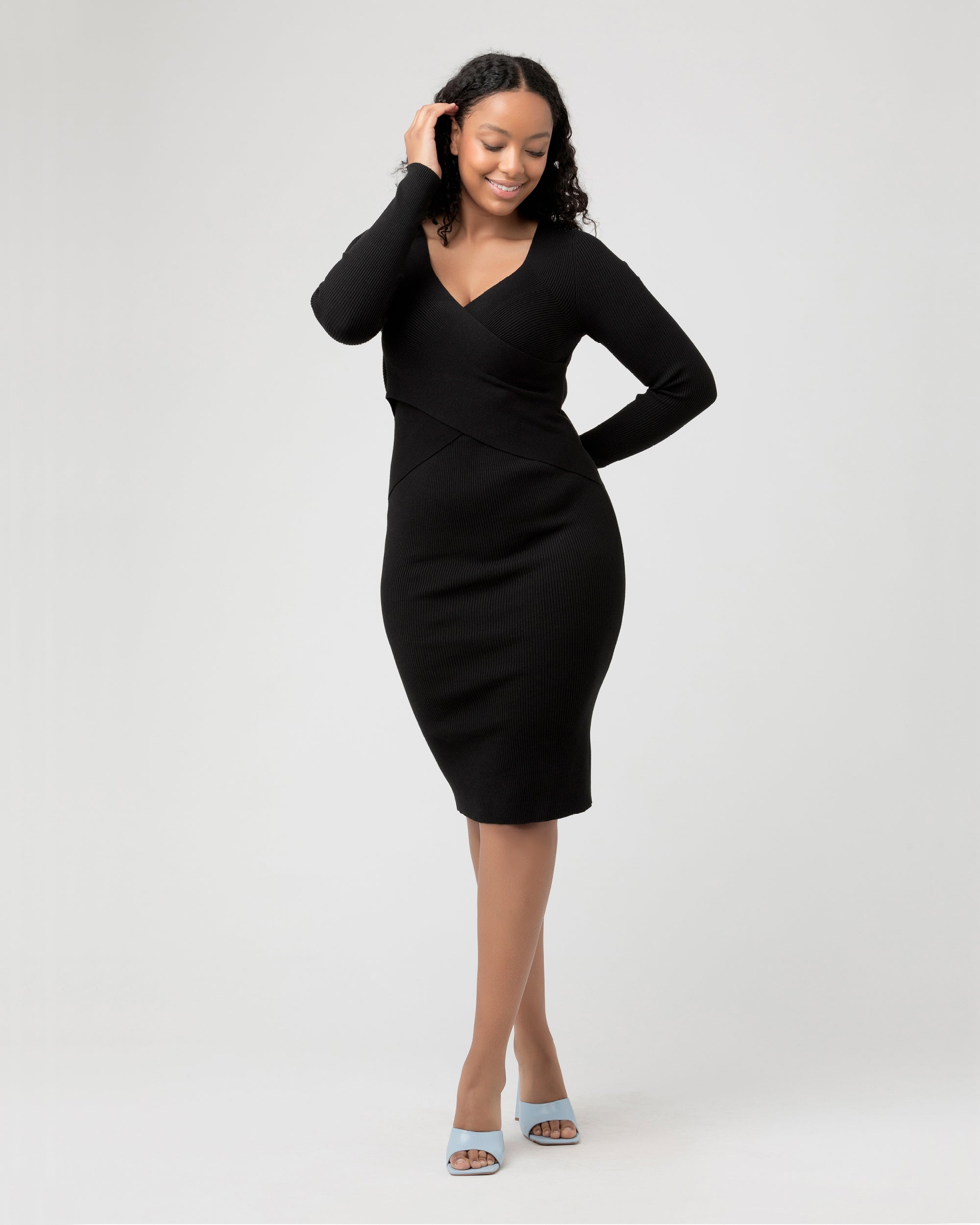 Sadie Rib Knit Nursing Dress Black