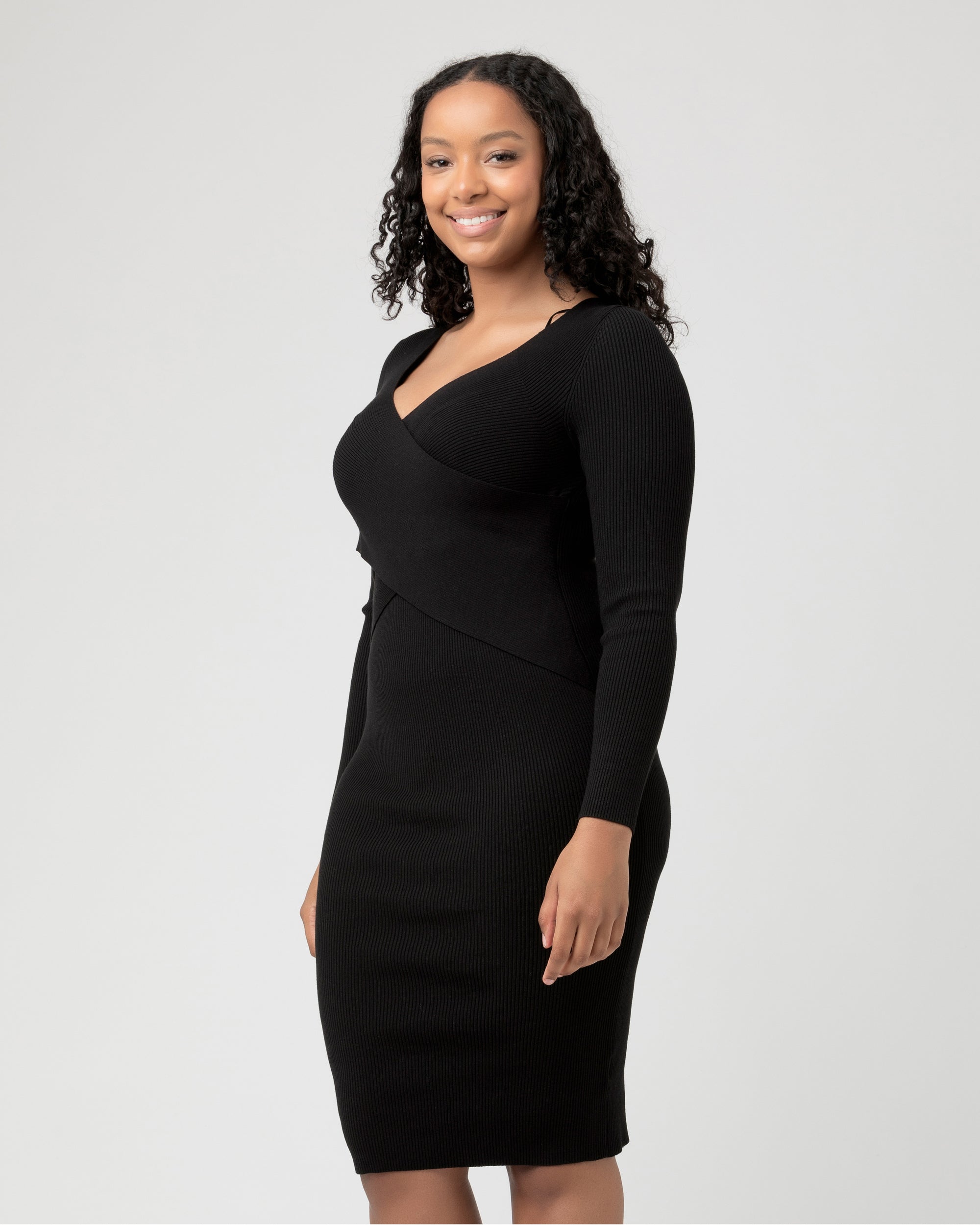 Sadie Rib Knit Nursing Dress Black