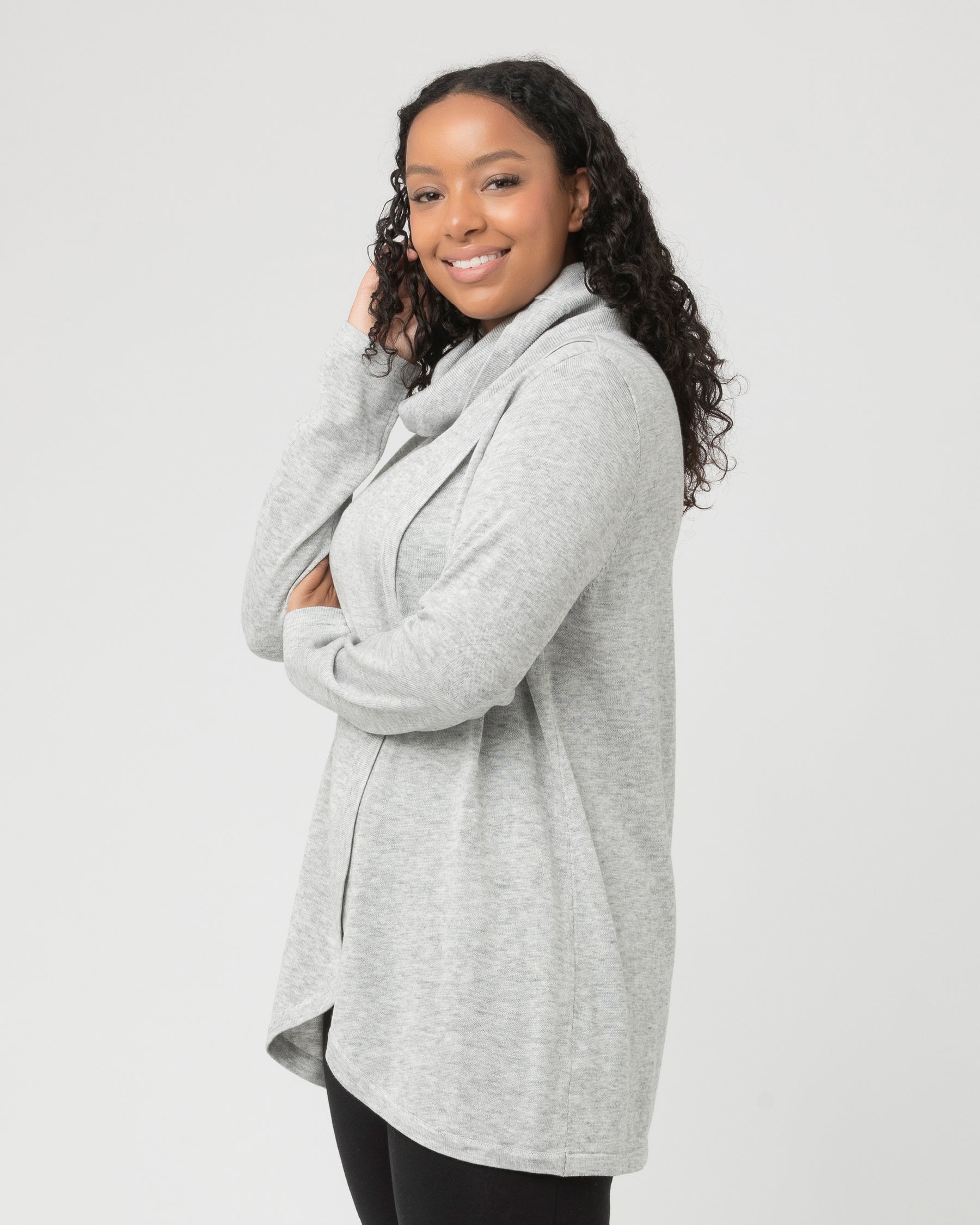 Cowl Neck Nursing Knit Silver Marle