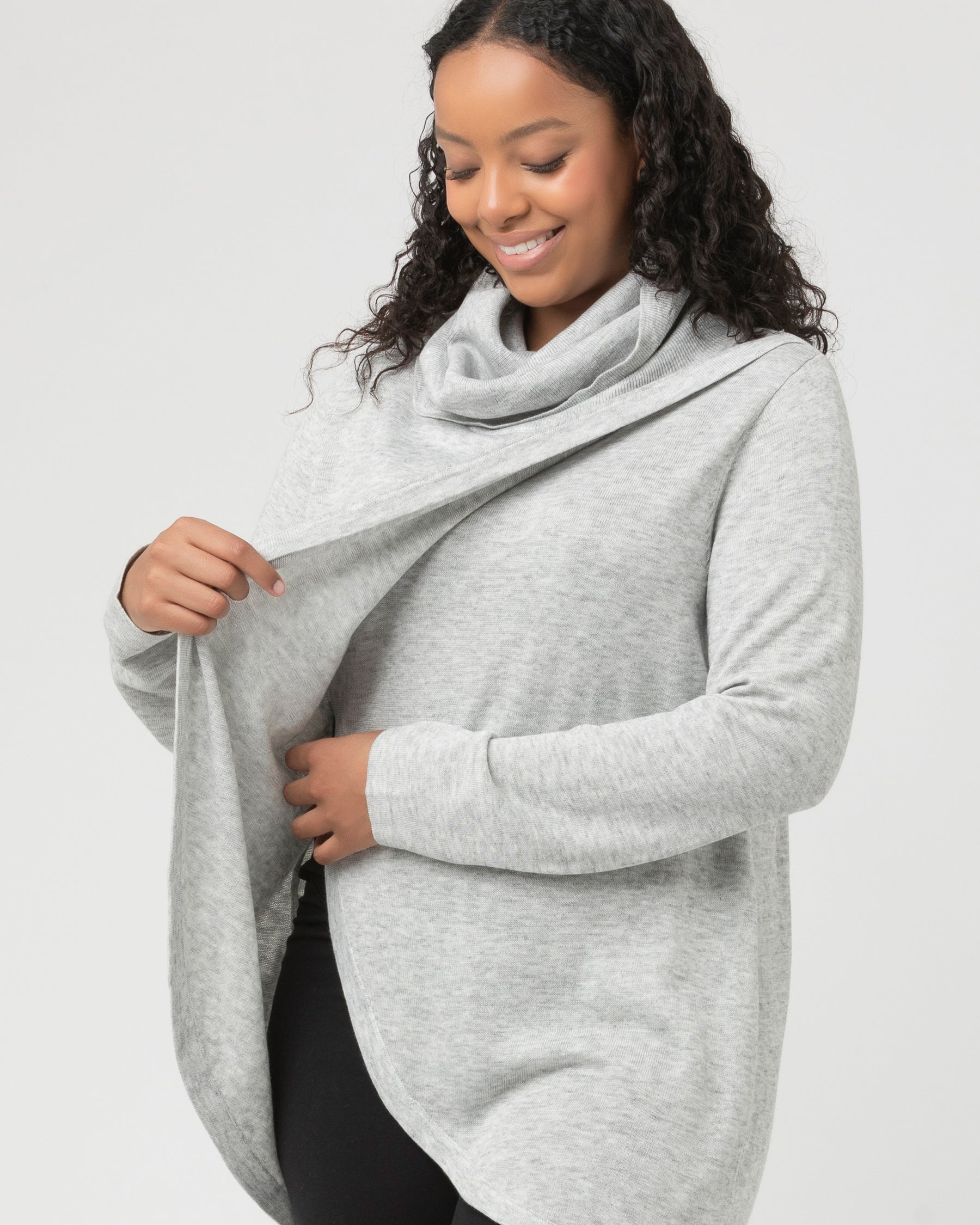Cowl Neck Nursing Knit Silver Marle