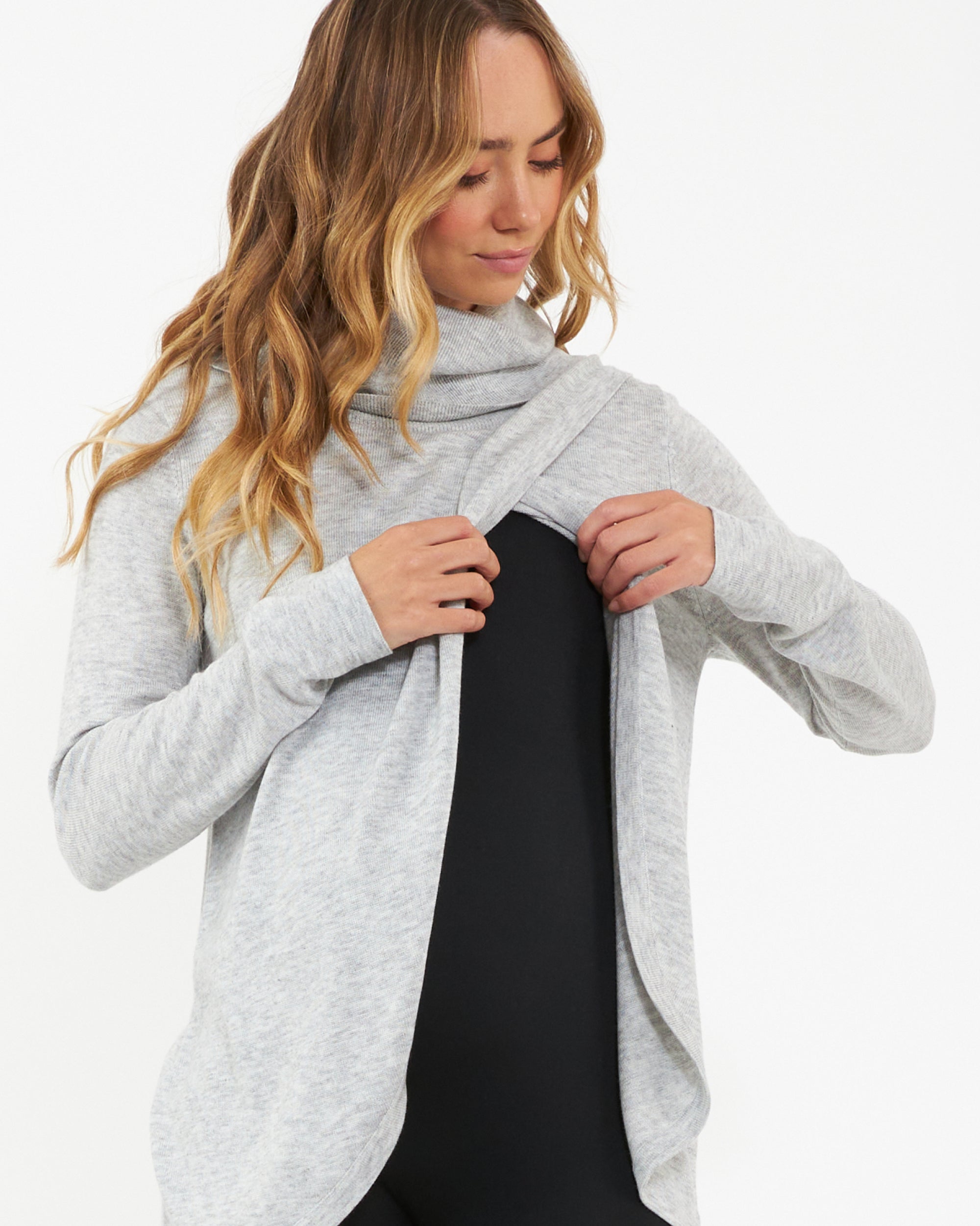 Cowl Neck Nursing Knit  Silver Marle