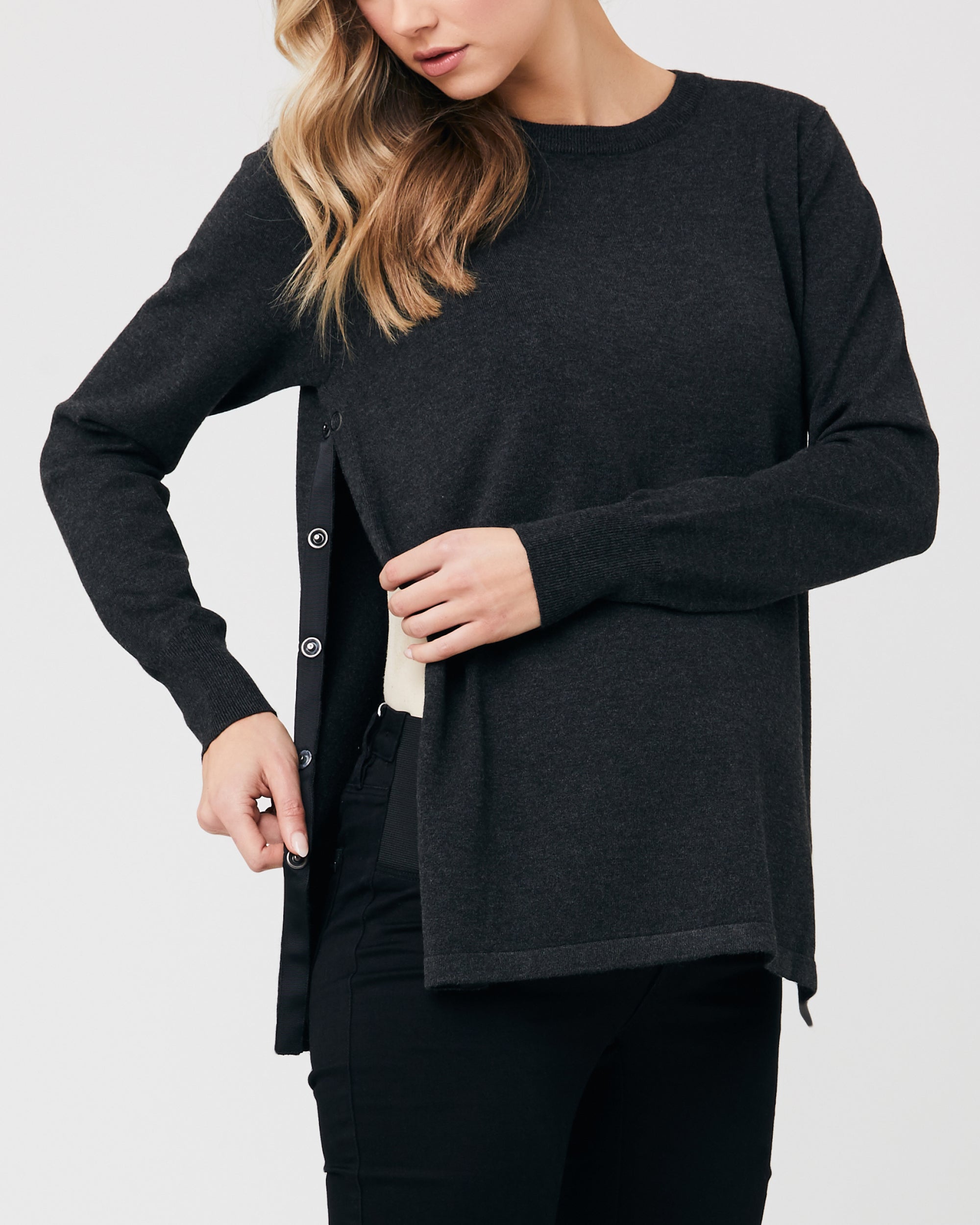 Button Up Nursing Knit Charcoal Marle