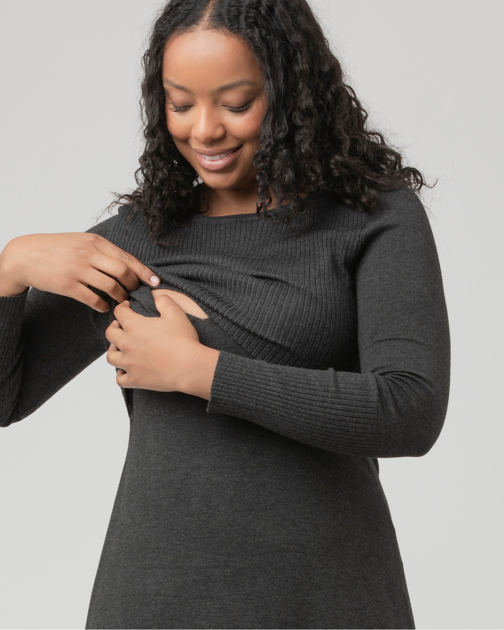 Molly Knit Nursing Dress Charcoal Marle