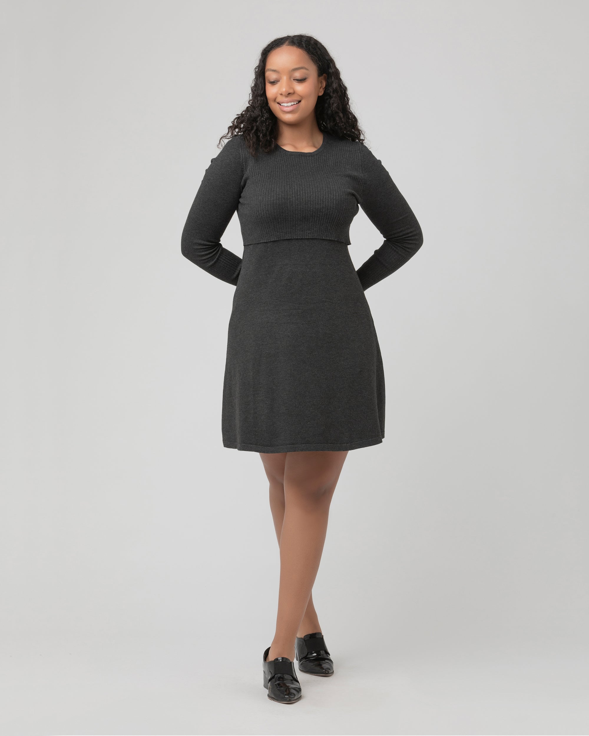 Molly Knit Nursing Dress Charcoal Marle