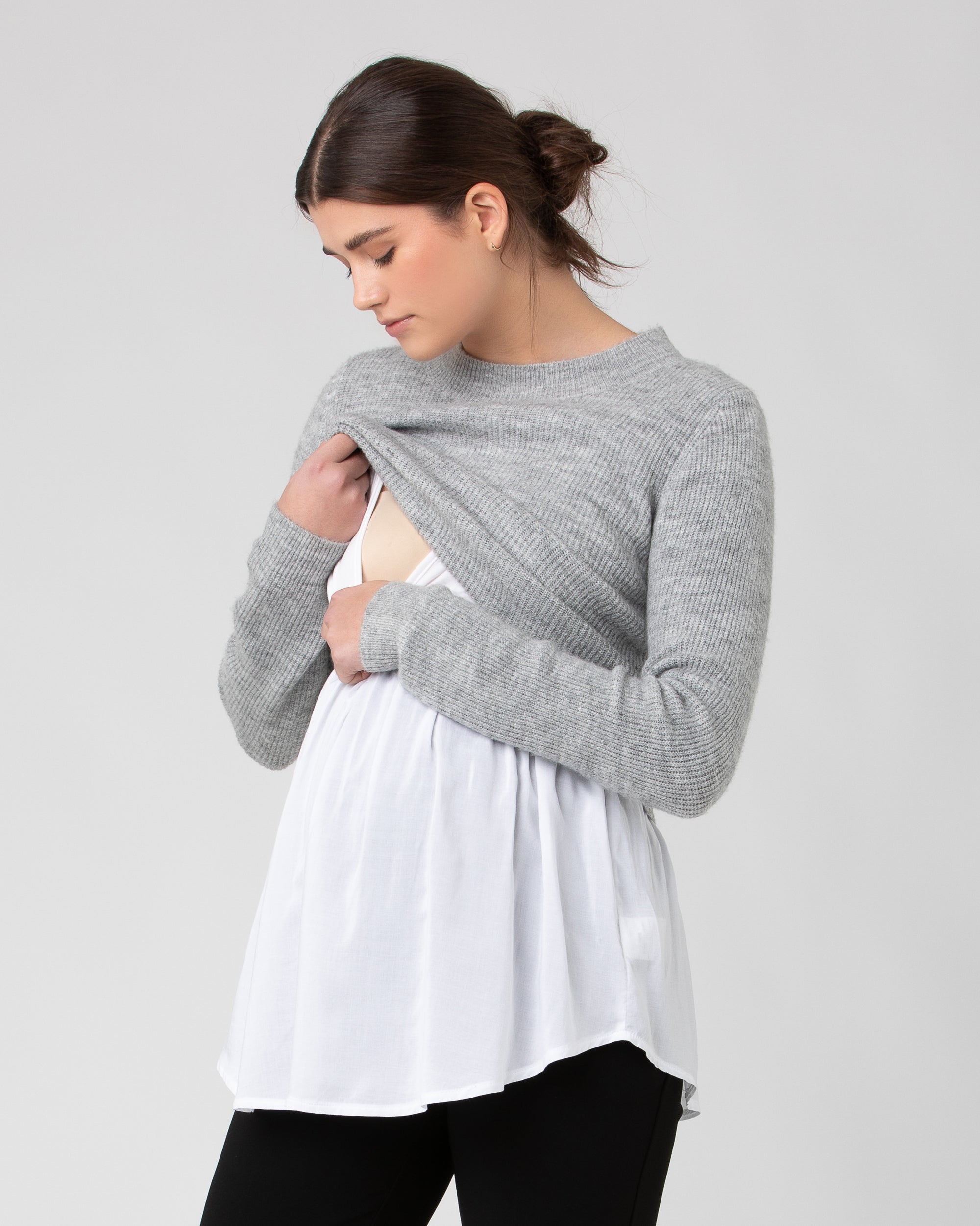 Mandy Detachable Nursing Knit Grey Marle