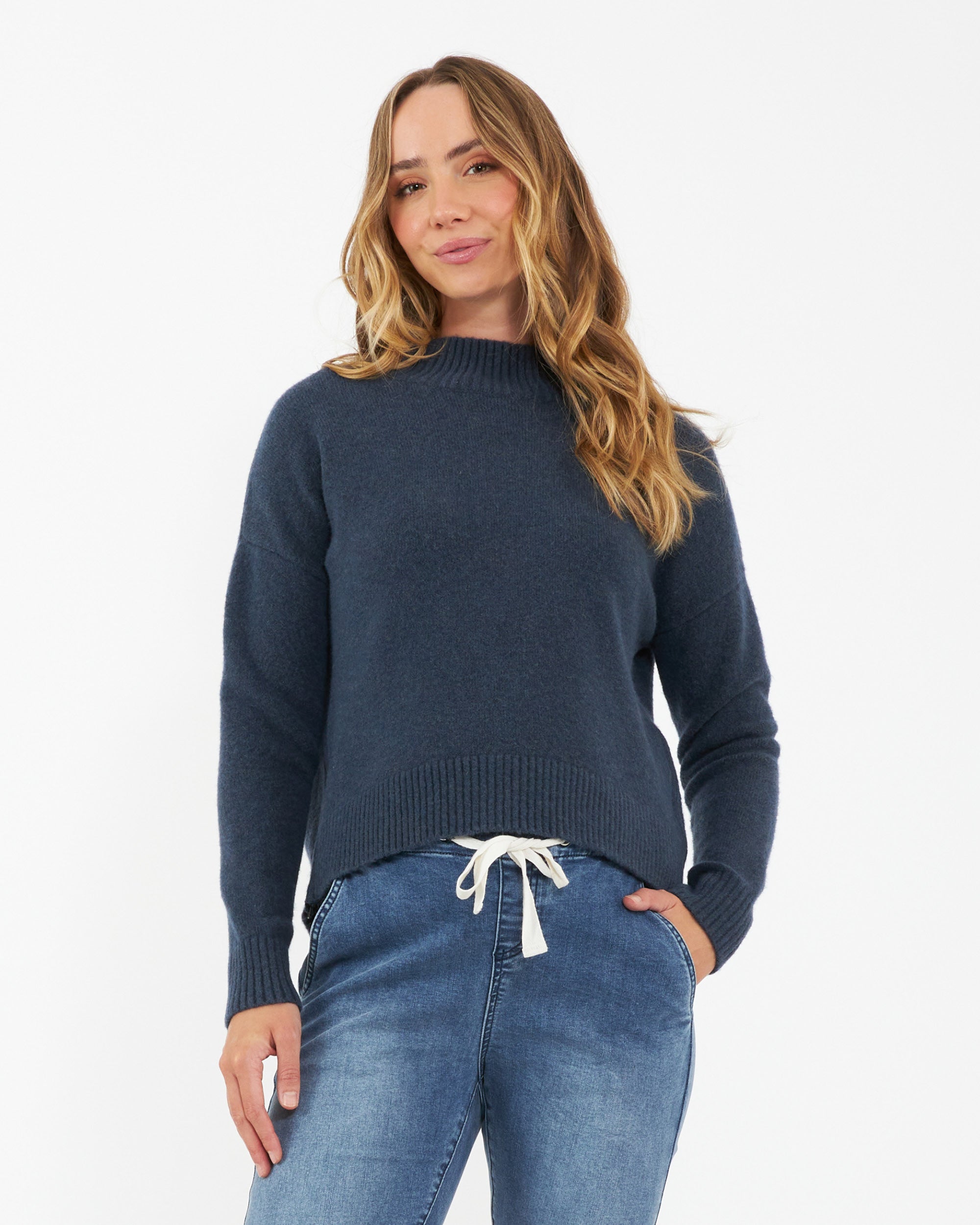 Jade Crop Nursing Knit Denim Marle