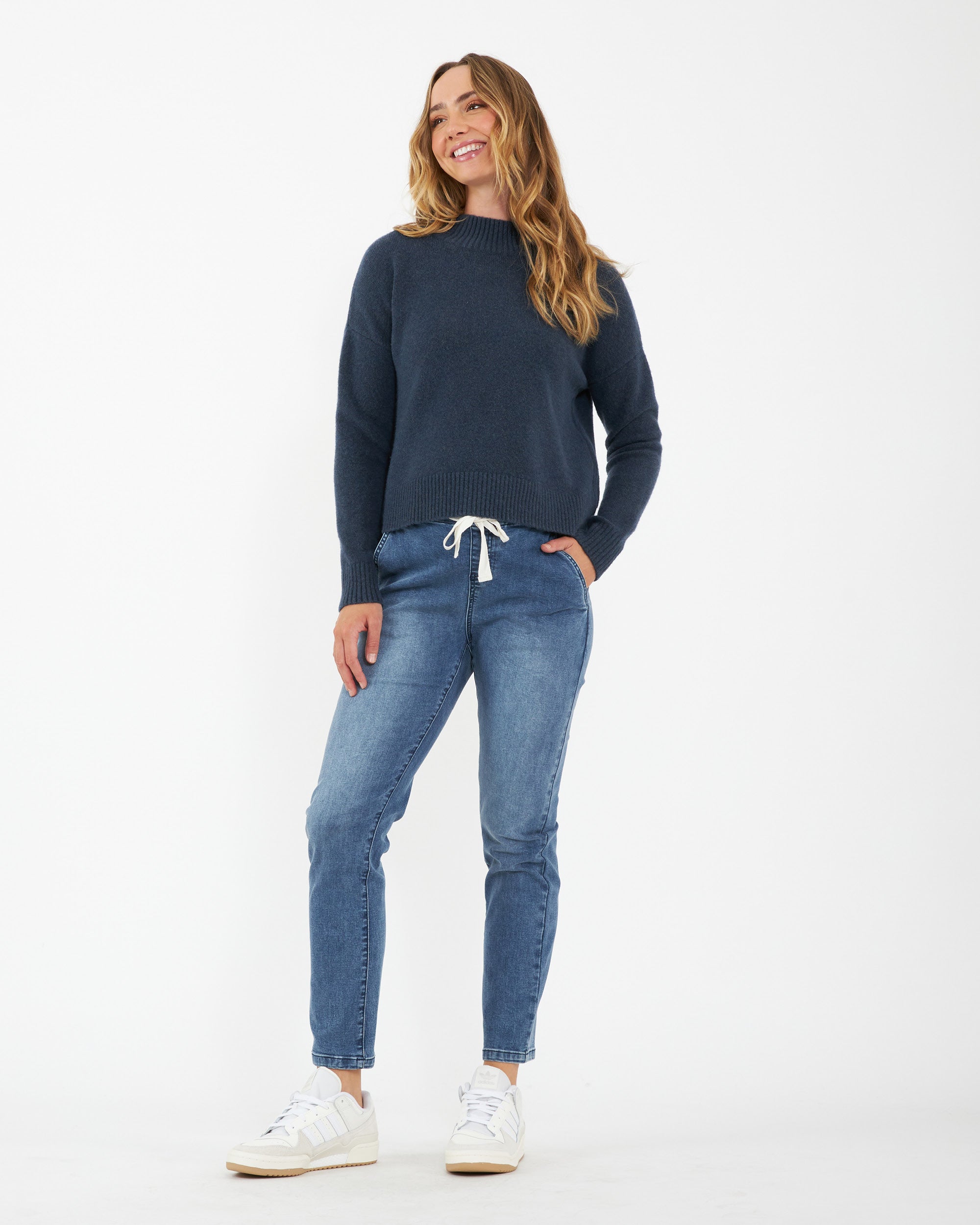 Jade Crop Nursing Knit Denim Marle