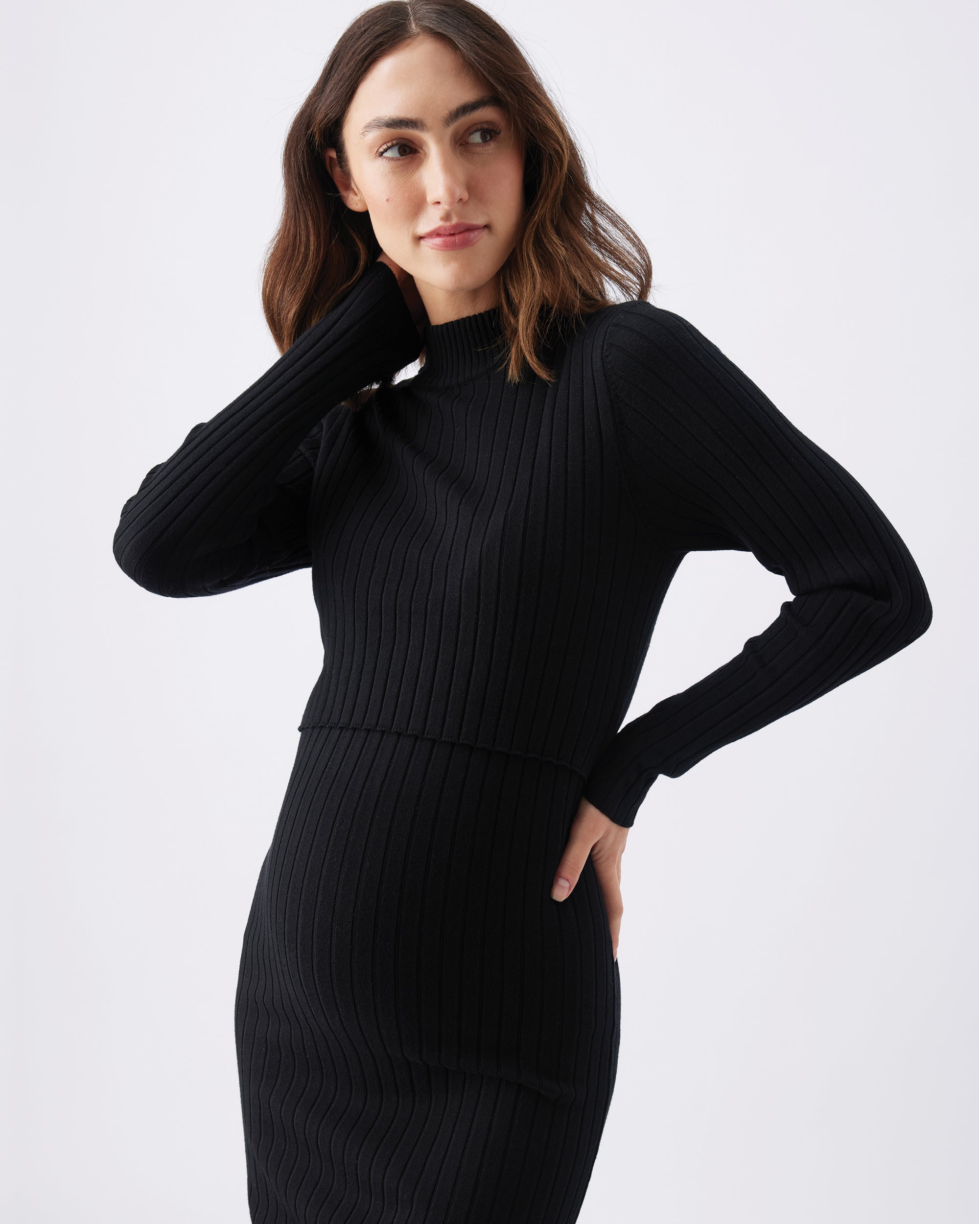 Nella Rib Nursing Knit Dress  Black