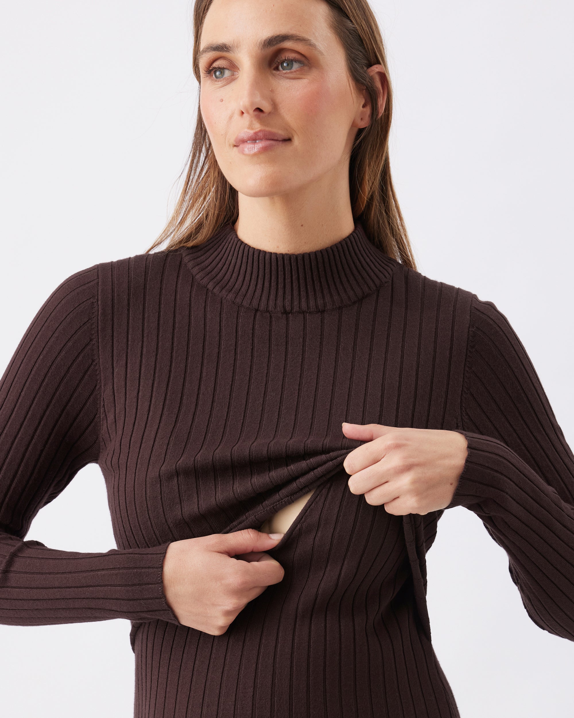 Nella Rib Nursing Knit Dress Cocoa