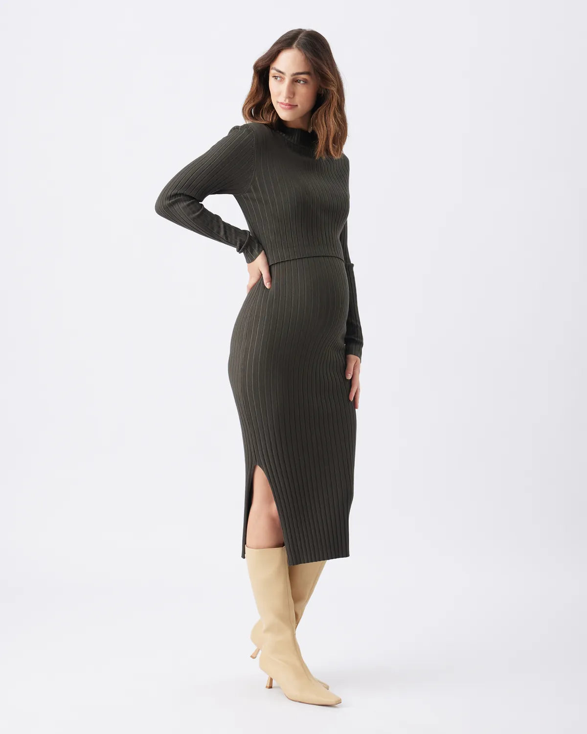 Nella Rib Nursing Knit Dress Ivy