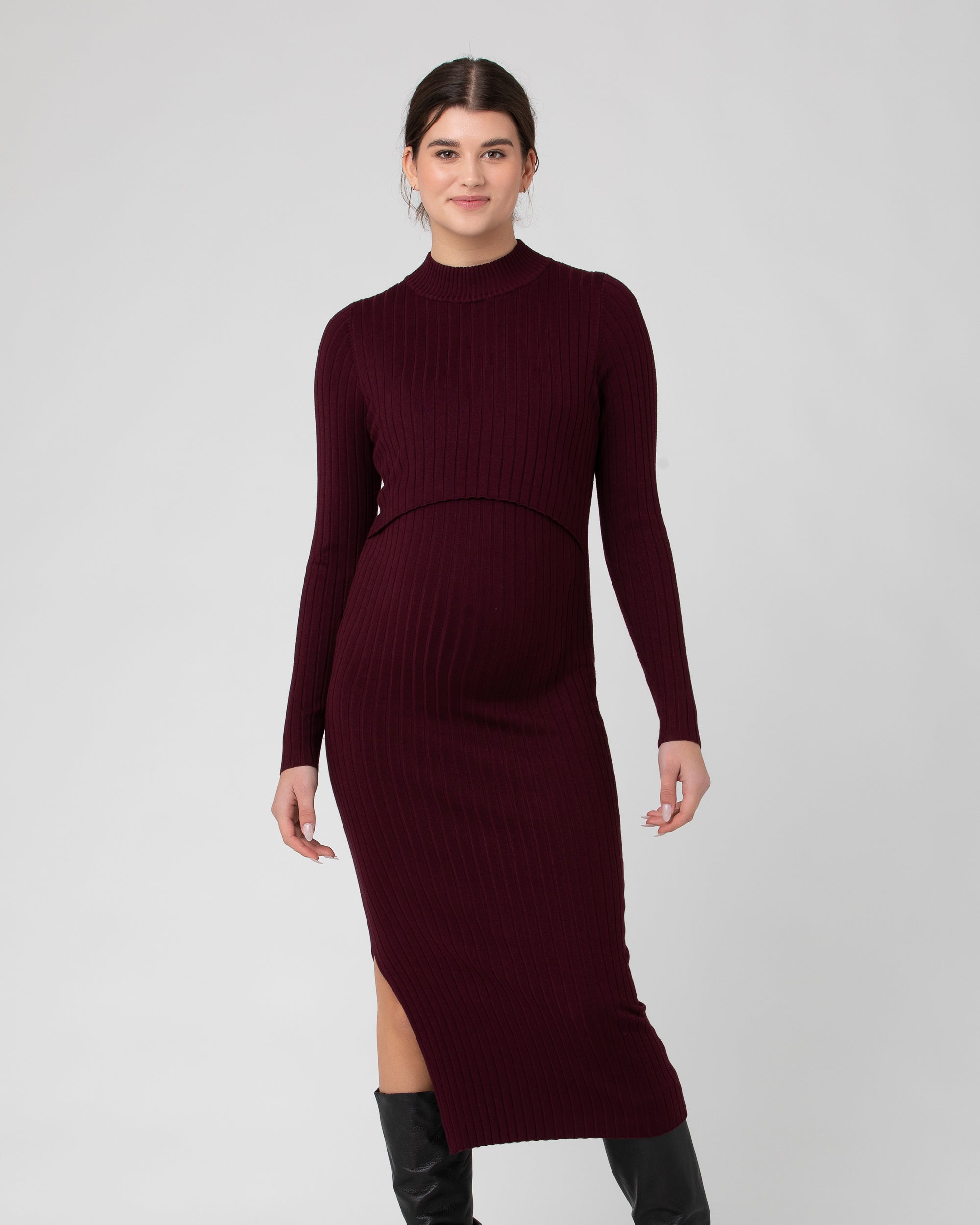 Nella Rib Nursing Knit Dress - Maroon Nella Rib Nursing Knit Dress - Maroon