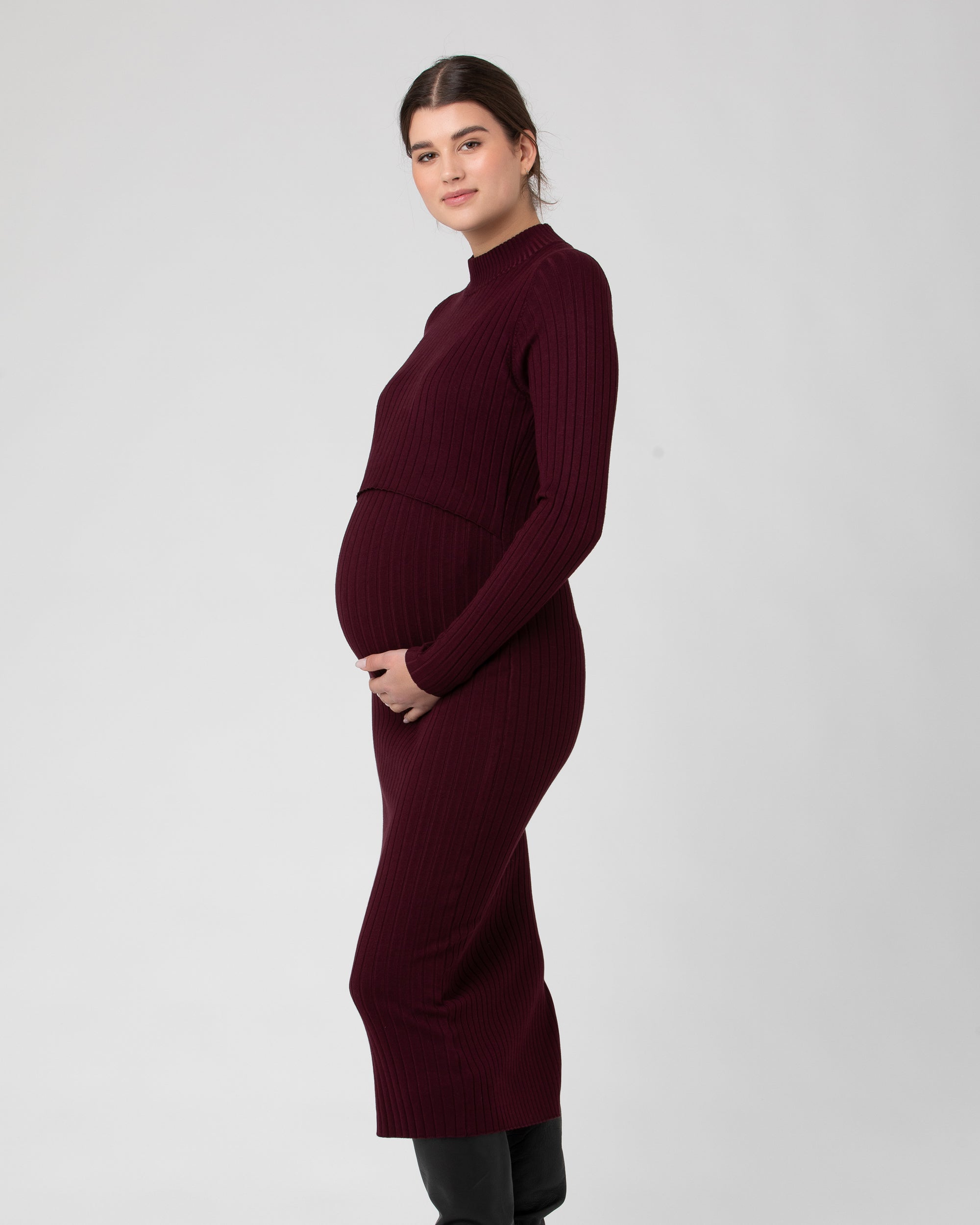 Nella Rib Nursing Knit Dress  Maroon