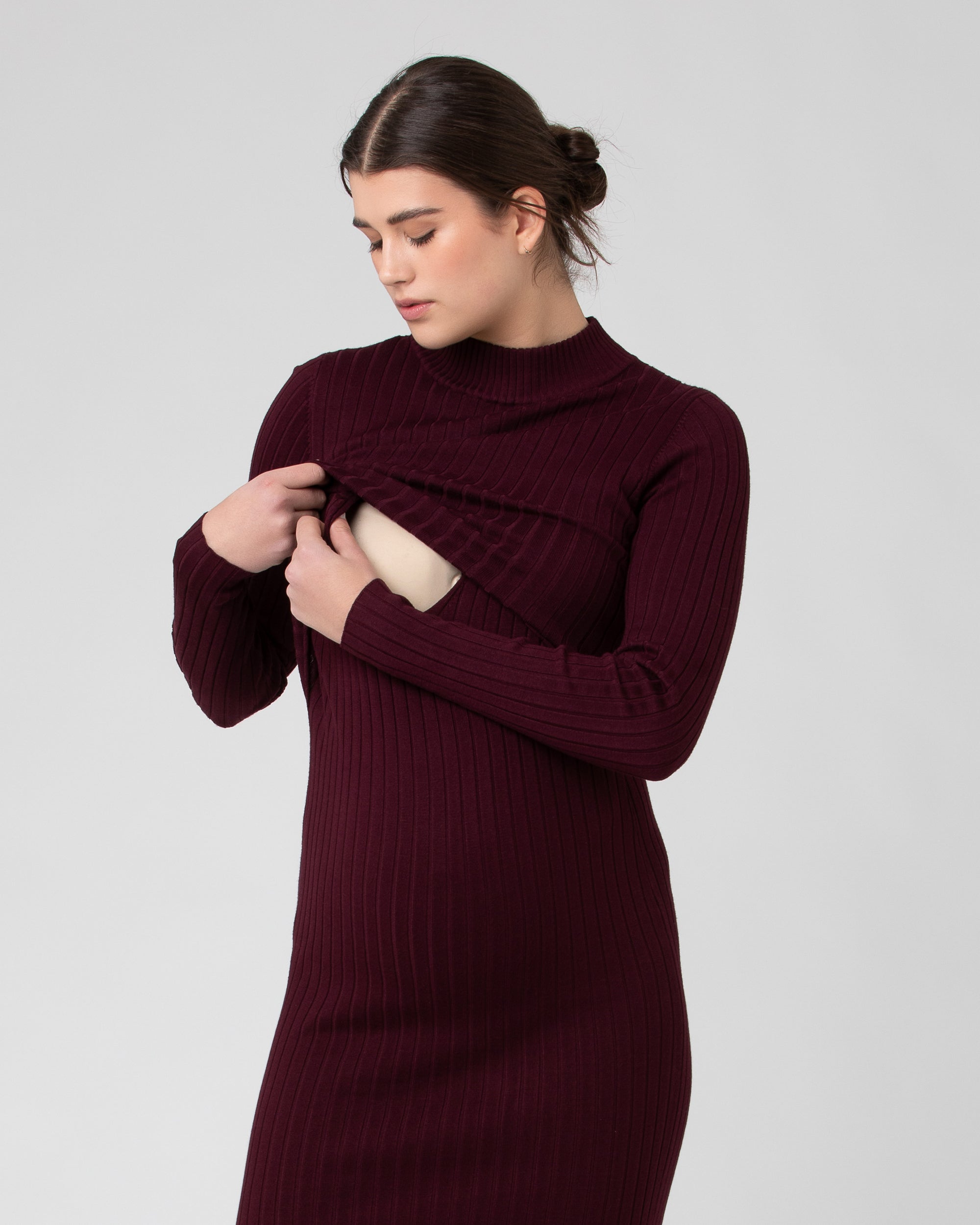 Nella Rib Nursing Knit Dress  Maroon