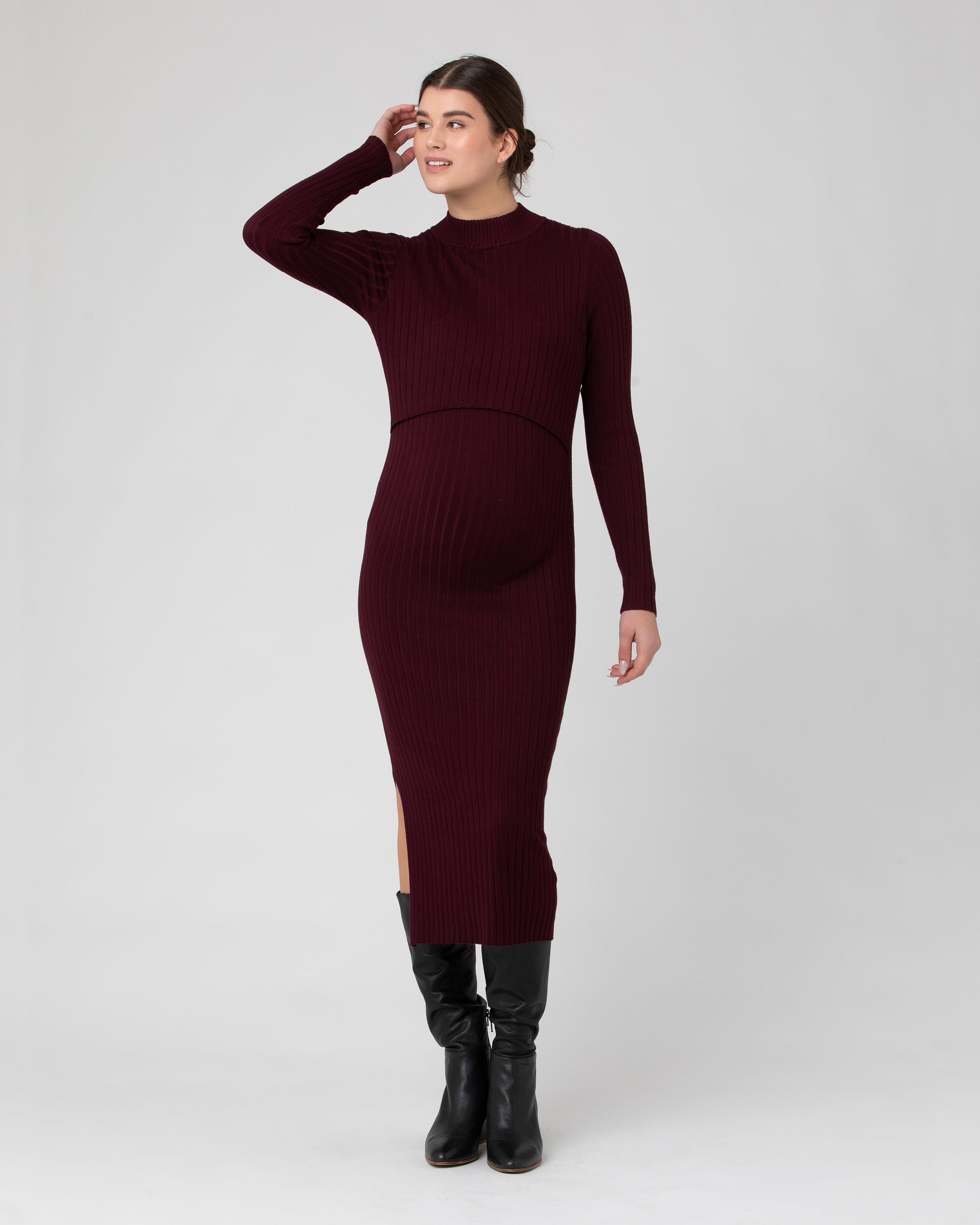 Nella Rib Nursing Knit Dress  Maroon