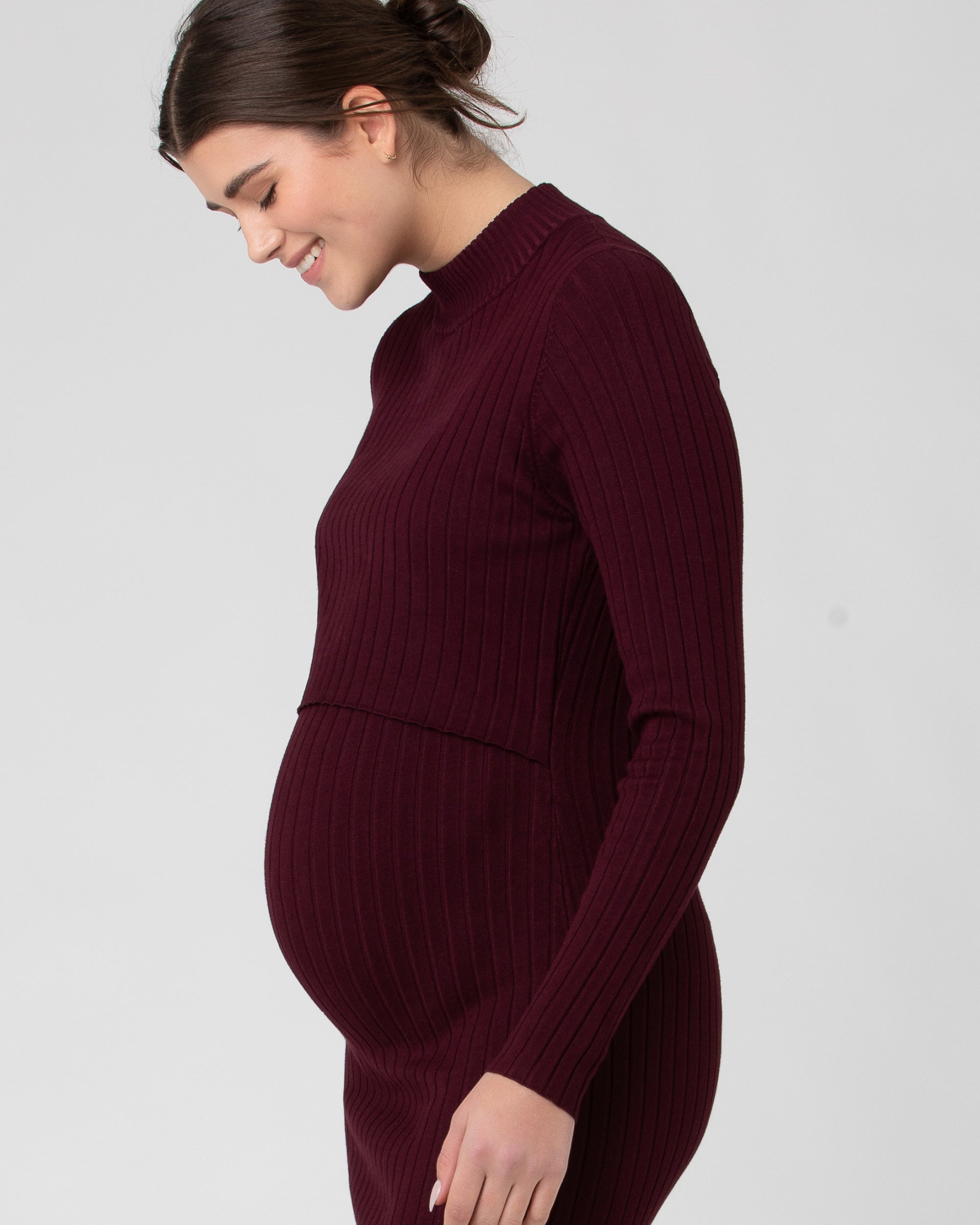 Nella Rib Nursing Knit Dress  Maroon