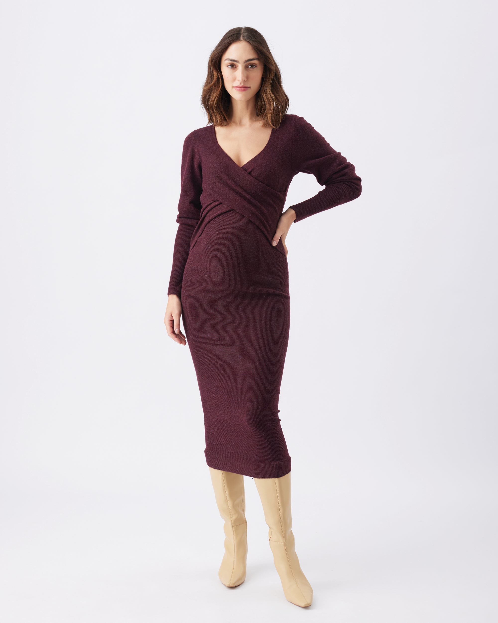 Heidi Nursing Knit Dress  Burgundy