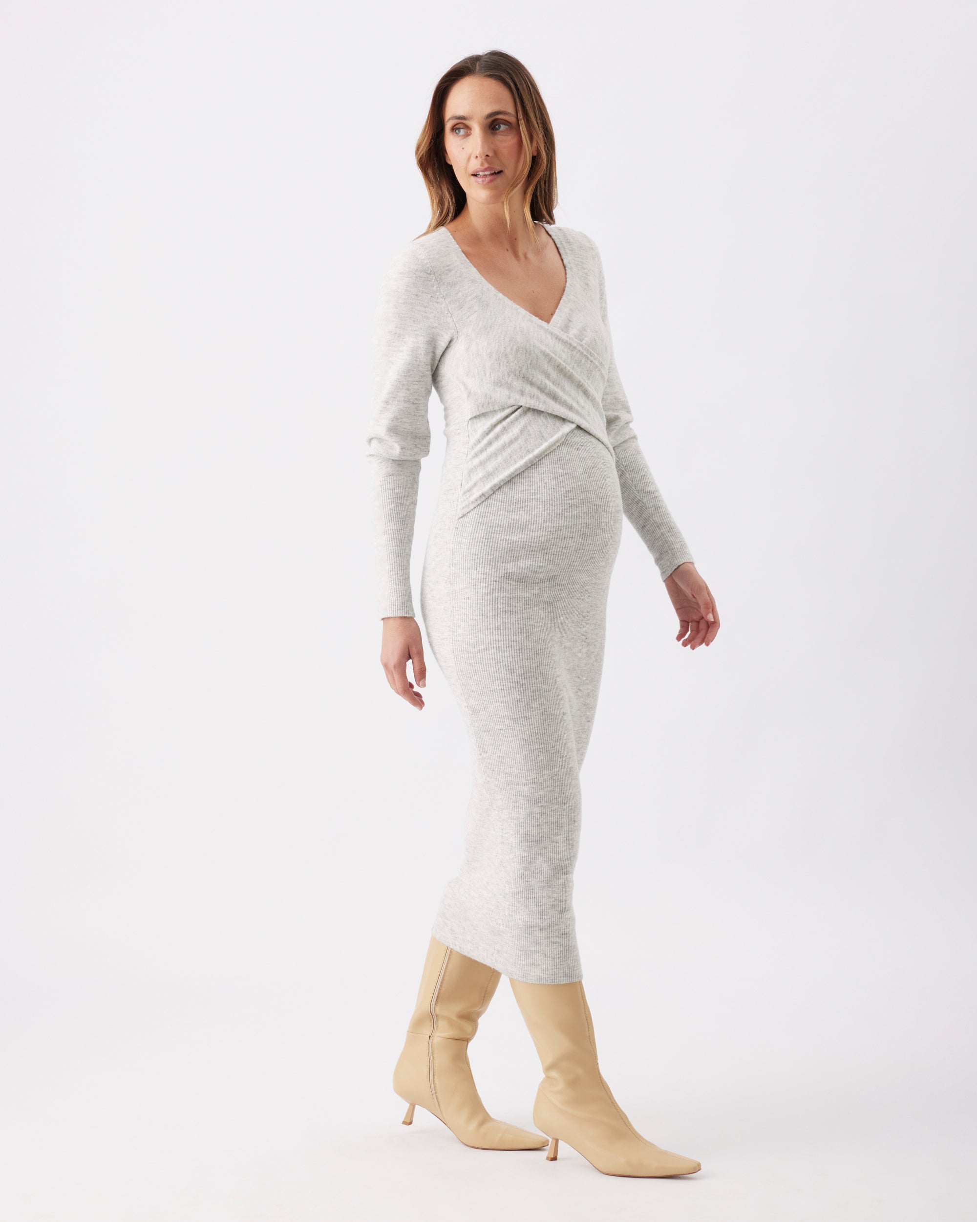 Heidi Nursing Knit Dress Snow Marle