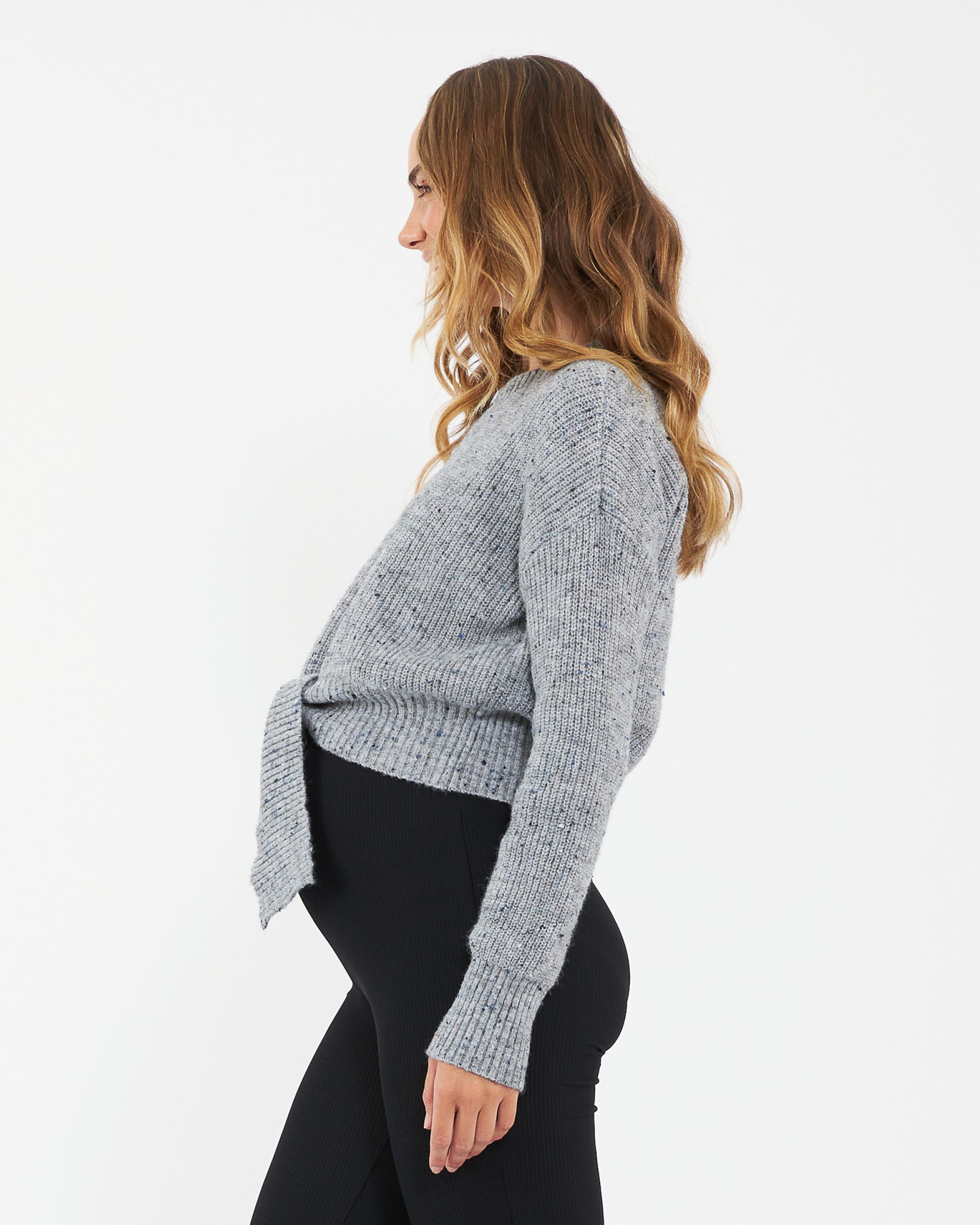 Bonnie Tie Front Knit Grey Marle