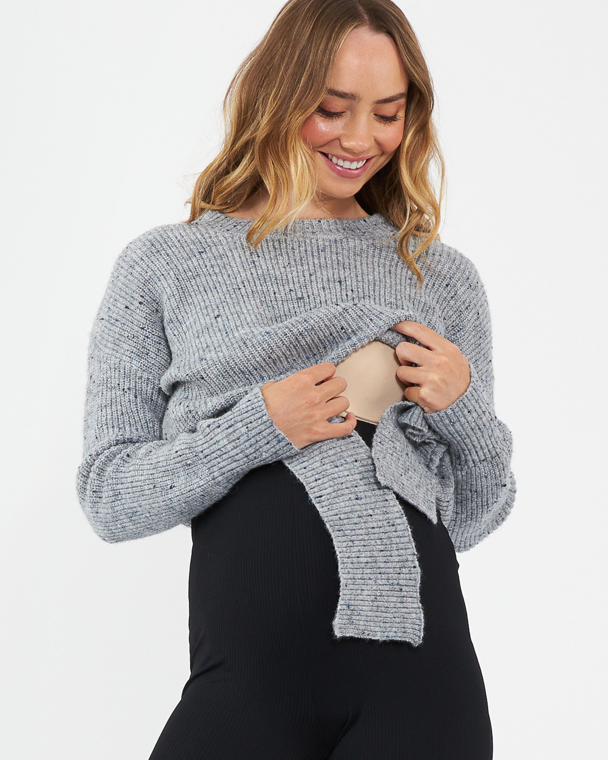 Bonnie Tie Front Knit Grey Marle